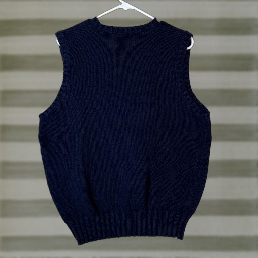 Polo Ralph Lauren Vest Men L Blue Fisherman Chunky Knit V-Neck Sweater Solid Knit Golf Casual