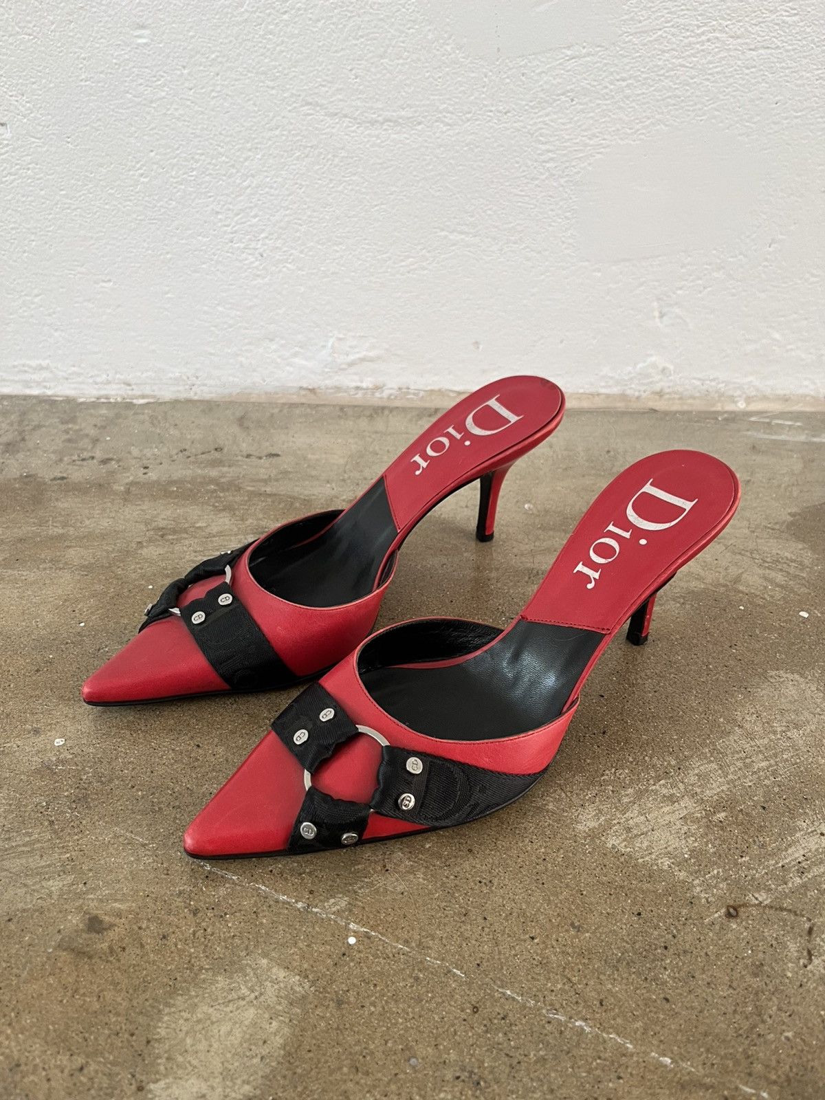 Dior Dior red leather mules & clogs heels | Grailed
