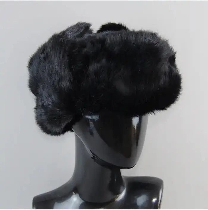 Japanese Brand Warm Natural Rabbit Fur Bomber Hat With Earflaps Size ONE SIZE - 5 Thumbnail