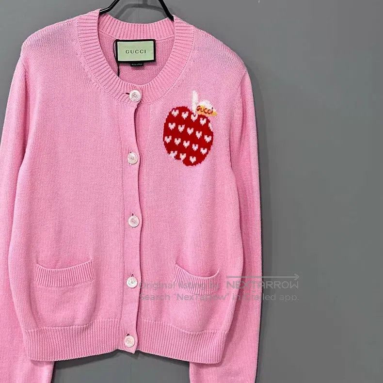 Gucci Gucci Pink apple logo knitted cardigan coat Size M / US 6-8 / IT 42-44 - 2 Thumbnail