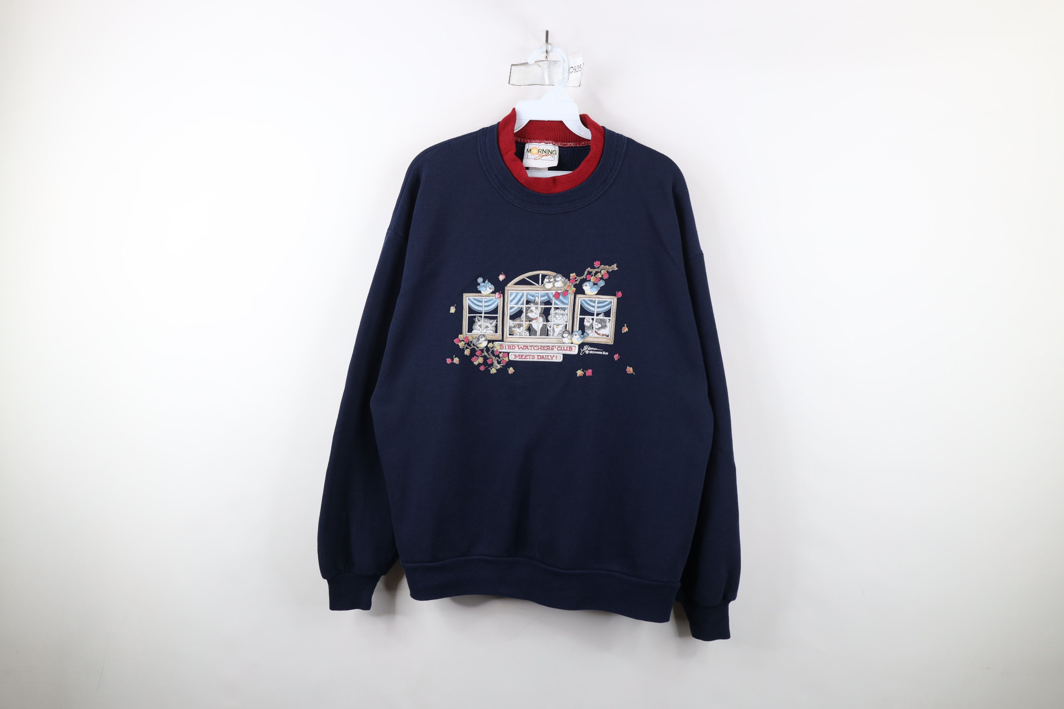 Vintage Vintage 90s Streetwear Kitten Bird Cat Lady Sweatshirt USA Size L / US 10 / IT 46 - 1 Thumbnail
