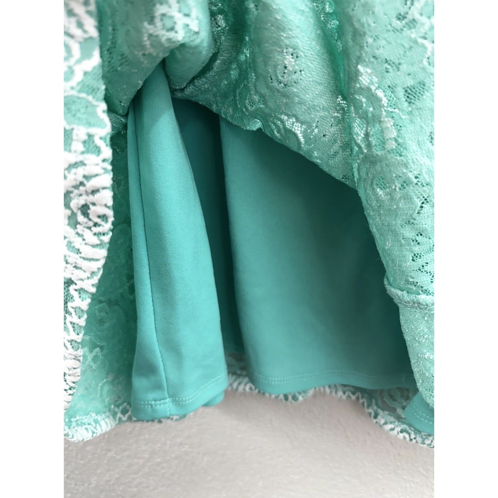 Vintage Rabbit Womens Dress Teal White Lace 3/4 Bell Sleeve Knee Length Size 4 Vintage No Floral Bohemian Designer Style Dresses Size S / US 4 / IT 40 - 3 Thumbnail