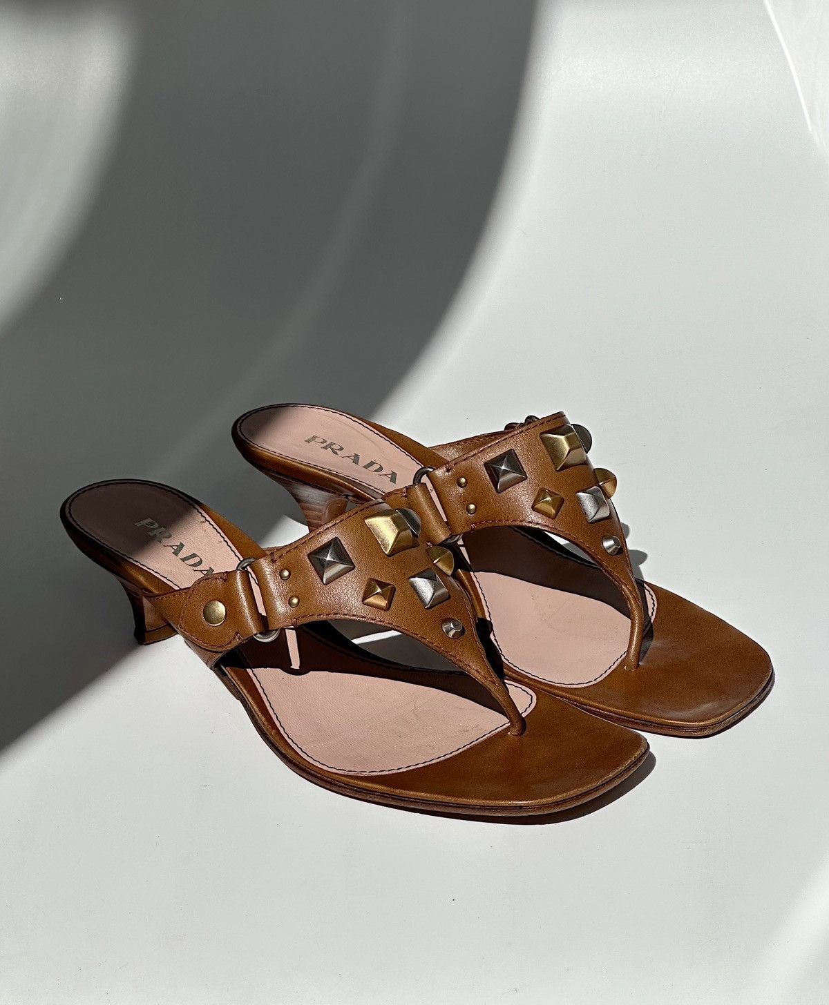 Prada × Vintage *sz38.5* PRADA Studded Kitten Sandals Y2k rapper punk cardi Size US 8.5 / IT 38.5 - 1 Thumbnail