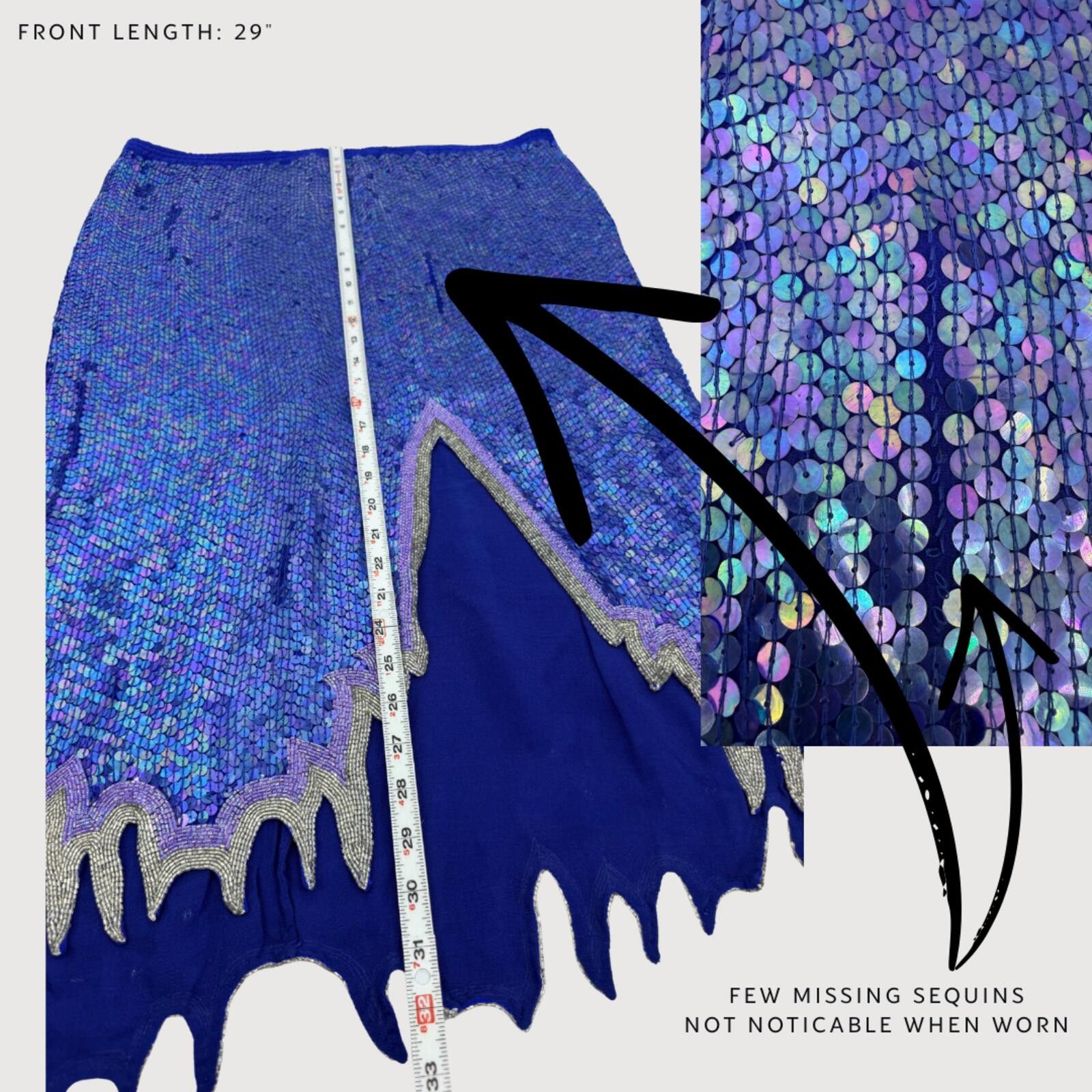 Unknown London Vintage 1980s Silk Sequin Beaded Skirt Set Blue Purple S Size S / US 4 / IT 40 - 6 Thumbnail