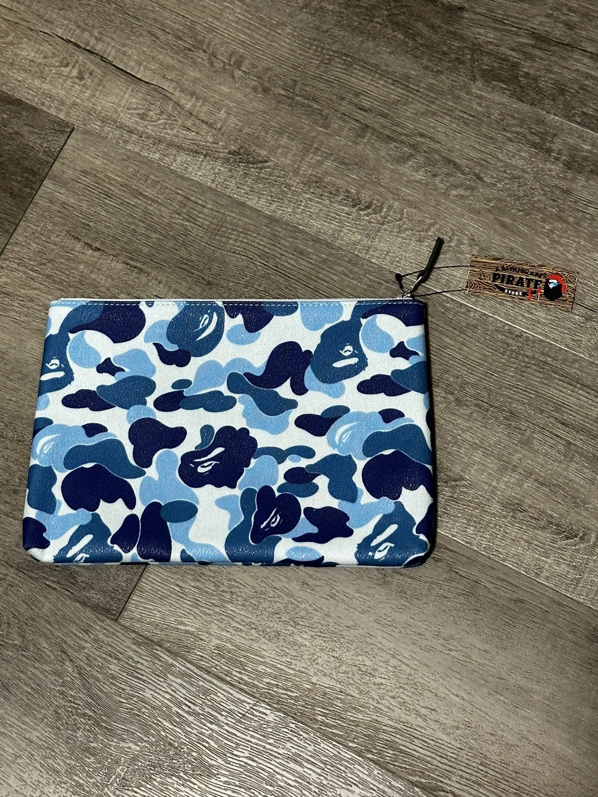 image of Bape Abc Blue Camo Zip Pouch, Men's