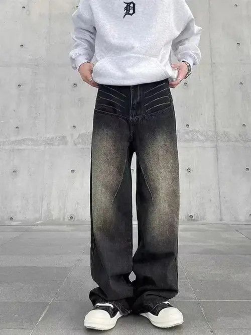 Japanese Brand Street hiphop retro grunge topstitch wide leg jeans Size US 32 / EU 48 - 7 Thumbnail