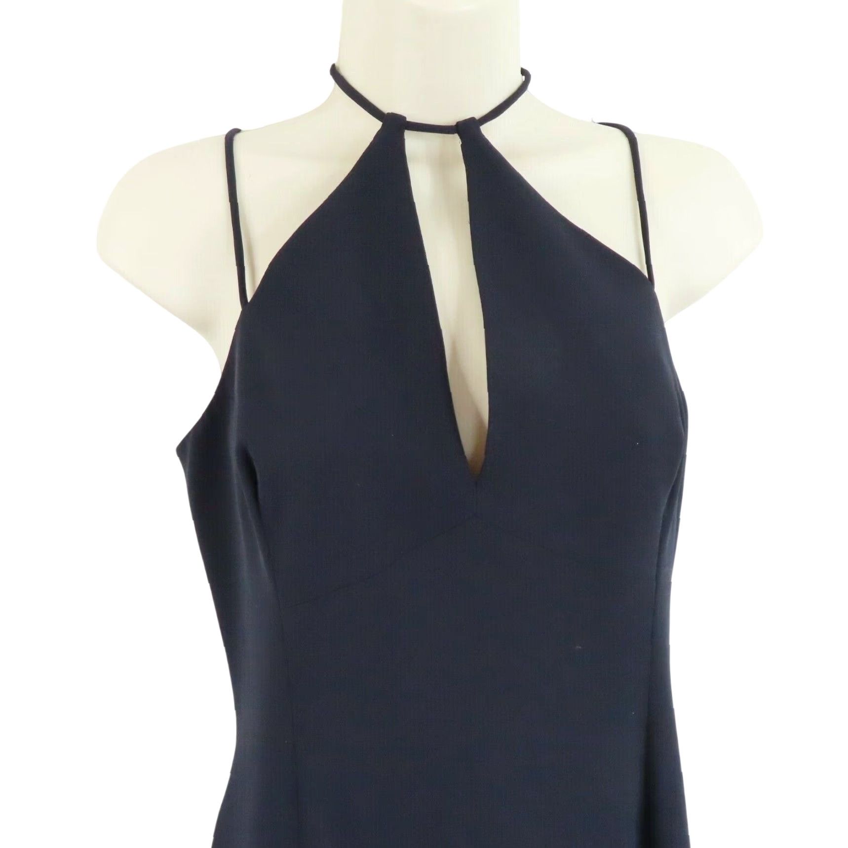 Vintage Tahari Womens 6 Dark Blue Sleeveless Keyhole Neck Side Slit Long Sheath Gown Dress Size M / US 6-8 / IT 42-44 - 2 Thumbnail
