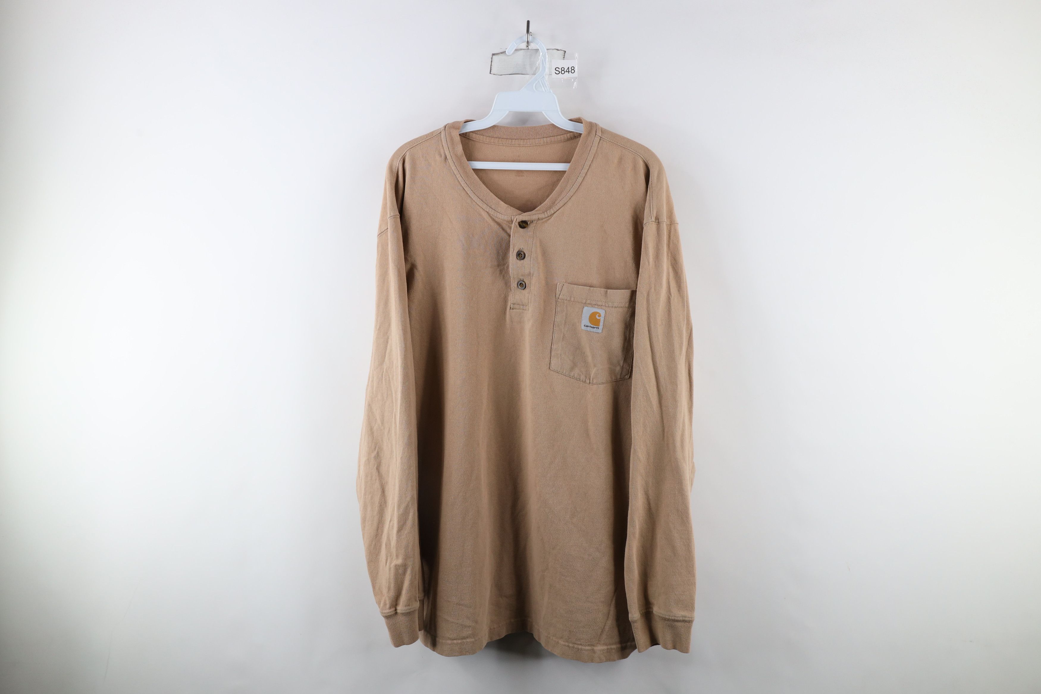 Carhartt × Vintage Vintage Carhartt Long Sleeve Henley T-Shirt Desert Brown Size US L / EU 52-54 / 3 - 1 Thumbnail