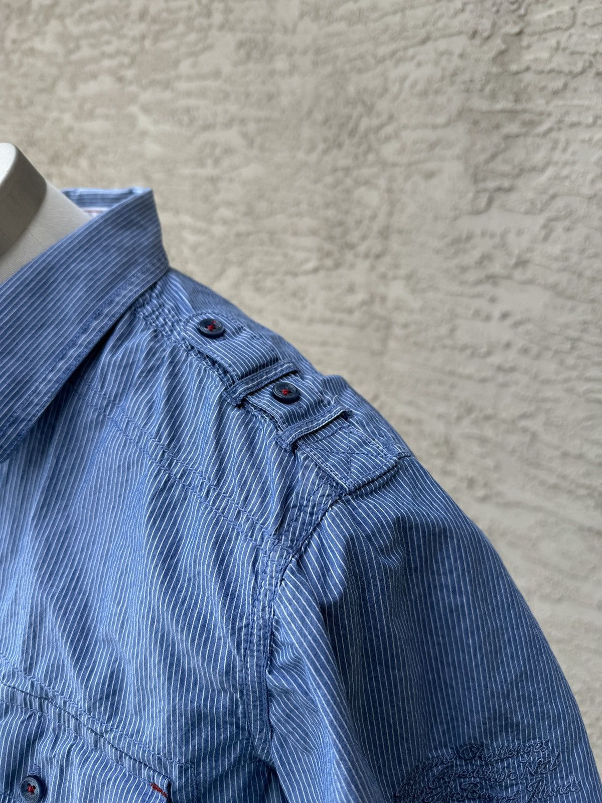 Point Zero POINT ZERO “BLUE PINSTRIPE” SHORT SLEEVE BUTTON UP Size US L / EU 52-54 / 3 - 2 Thumbnail
