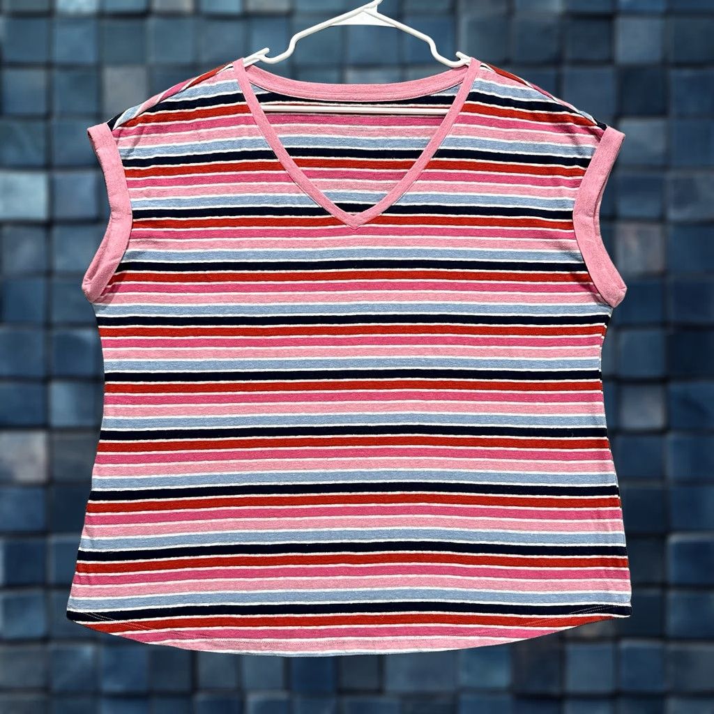 Talbots Talbots Tee Womens 2X Pink Top Plus Drop Shoulder Neck Isla Stripe Linen Blend EUC Size XXL / US 16-18 / IT 52-54 - 1 Thumbnail