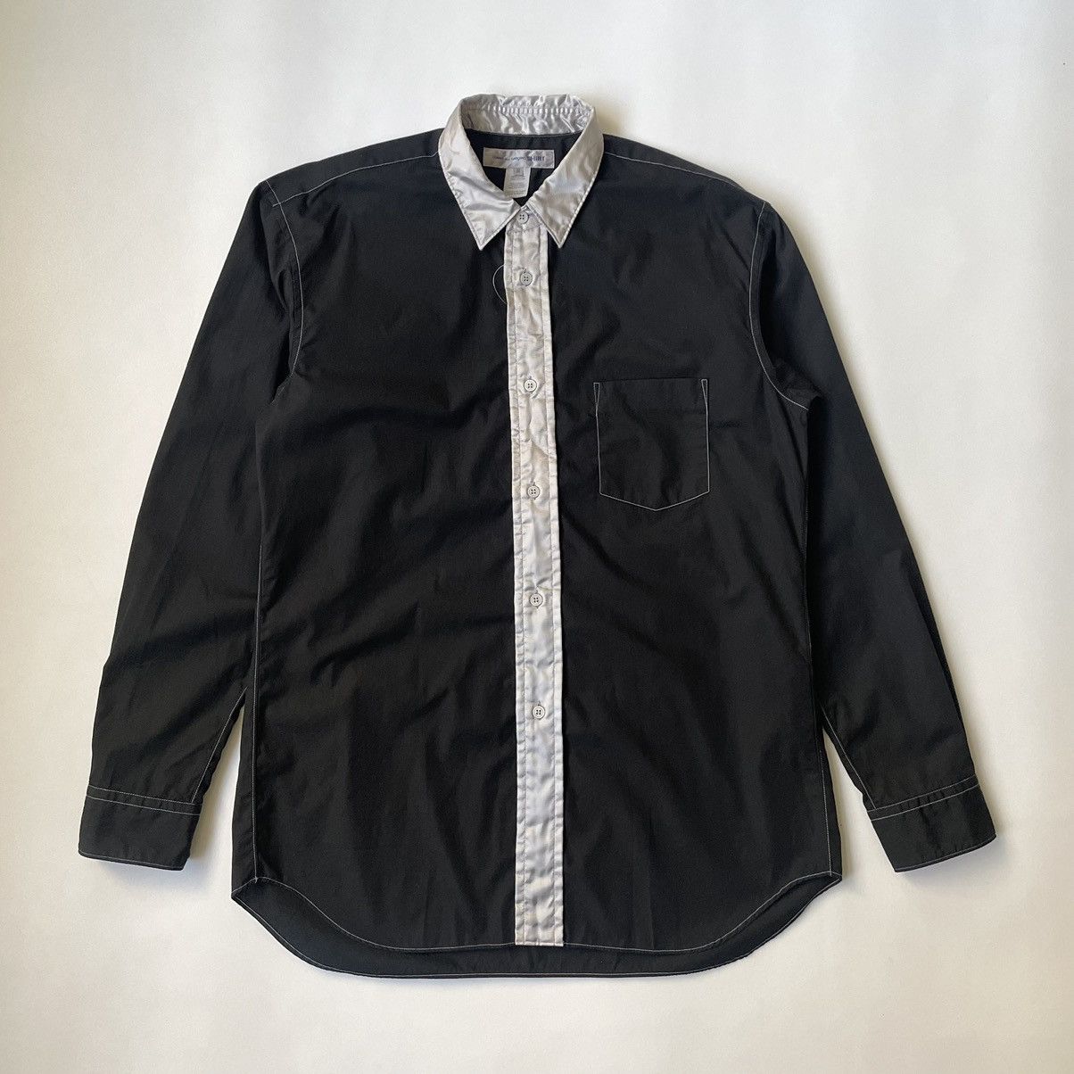 image of Comme Des Garcons Contrast Stitch Front Stripe Shirt in Black, Men's (Size Large)