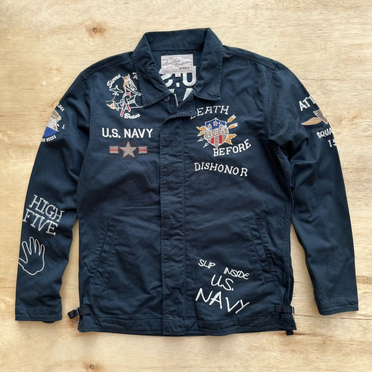 AVIREX EMBROIDERED MILITARY BIKER SLIM FIT DECK JACKET