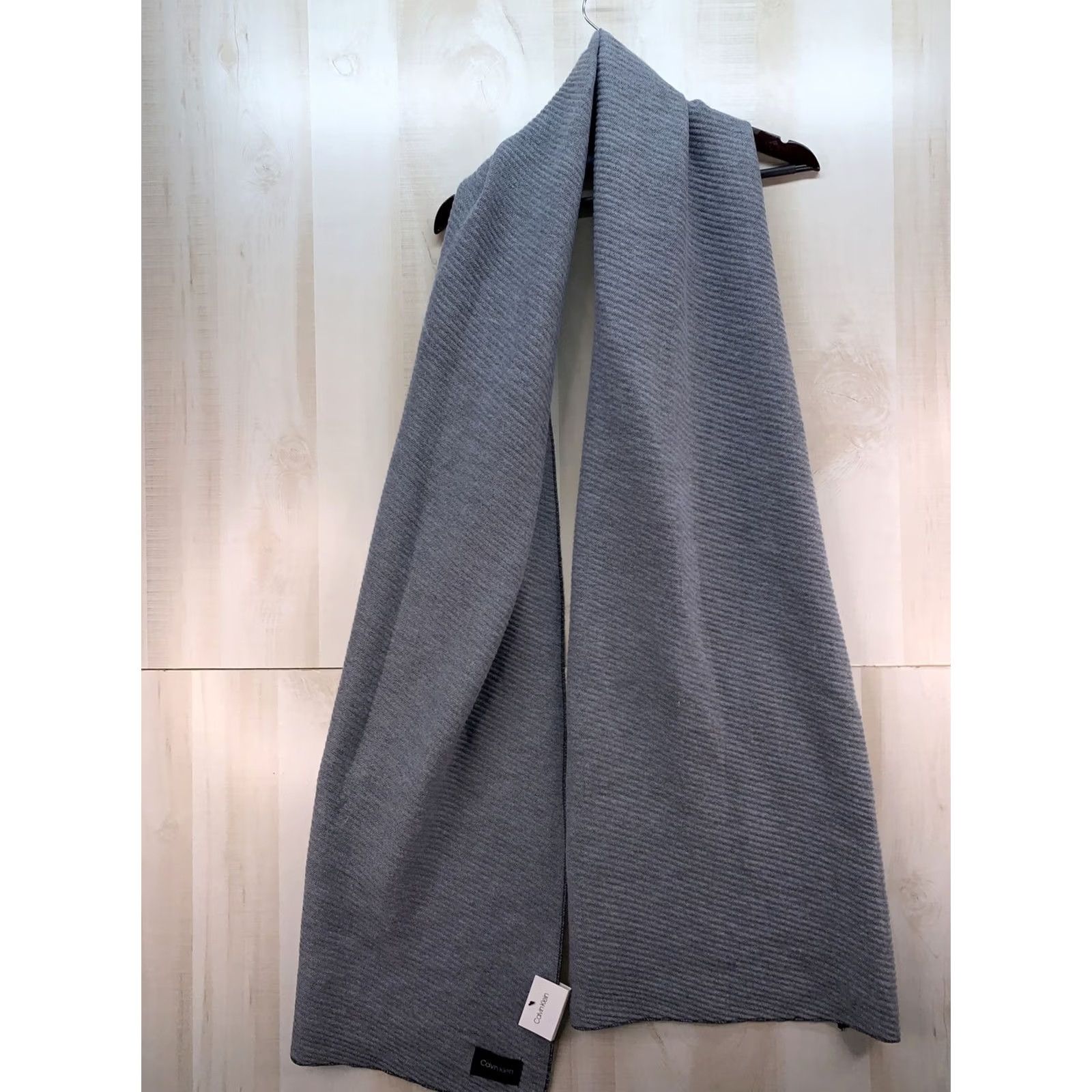 Calvin Klein Calvin Klein Rectangle Scarf Gray/Black Double Faced Ribbed New with Tags Womens Scarves & Wraps Size ONE SIZE - 3 Thumbnail