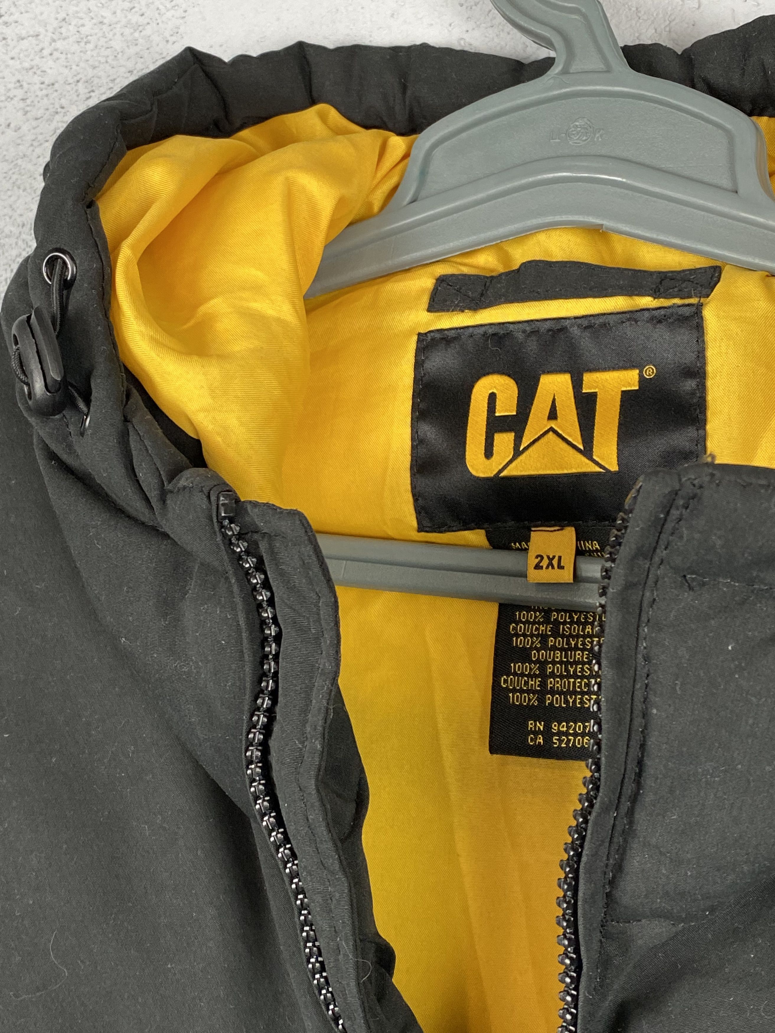 90s CAT Bulldozer Caterpillar Black Down Jacket 2XL Outerwear
