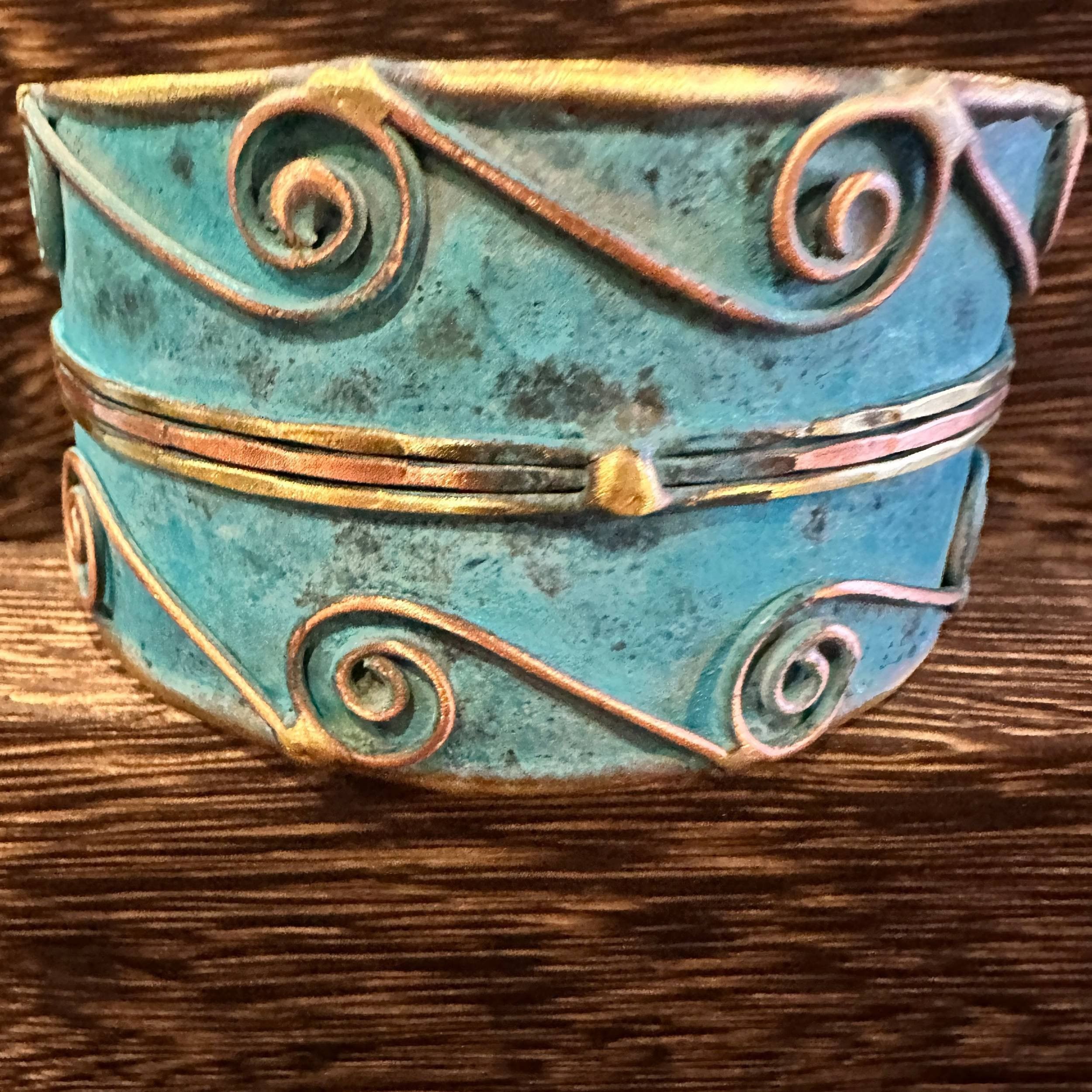 Other Aqua Patina Swirl Adjustable Cuff Bracelet - Handcrafted 2in Size ONE SIZE - 1 Thumbnail
