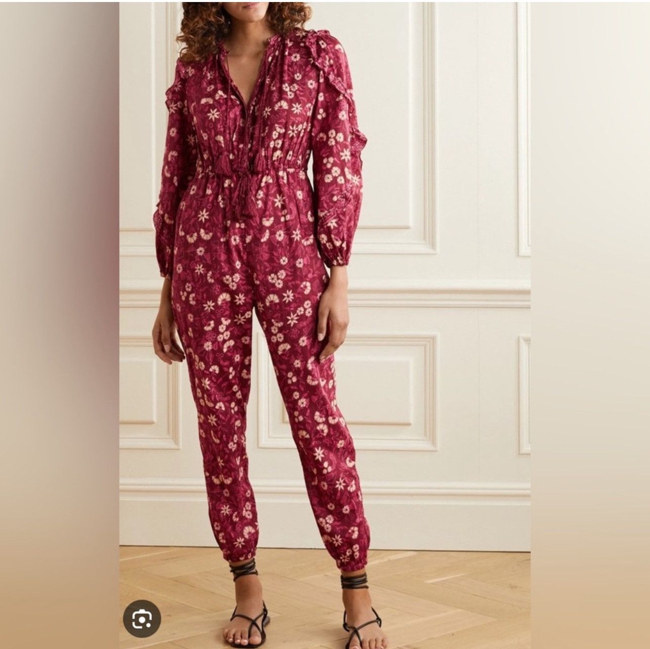 Ulla Johnson Ulla Johnson Delphine Burgundy Floral Scoop Neck Jumpsuit Size 26" / US 2 / IT 38 - 1 Thumbnail
