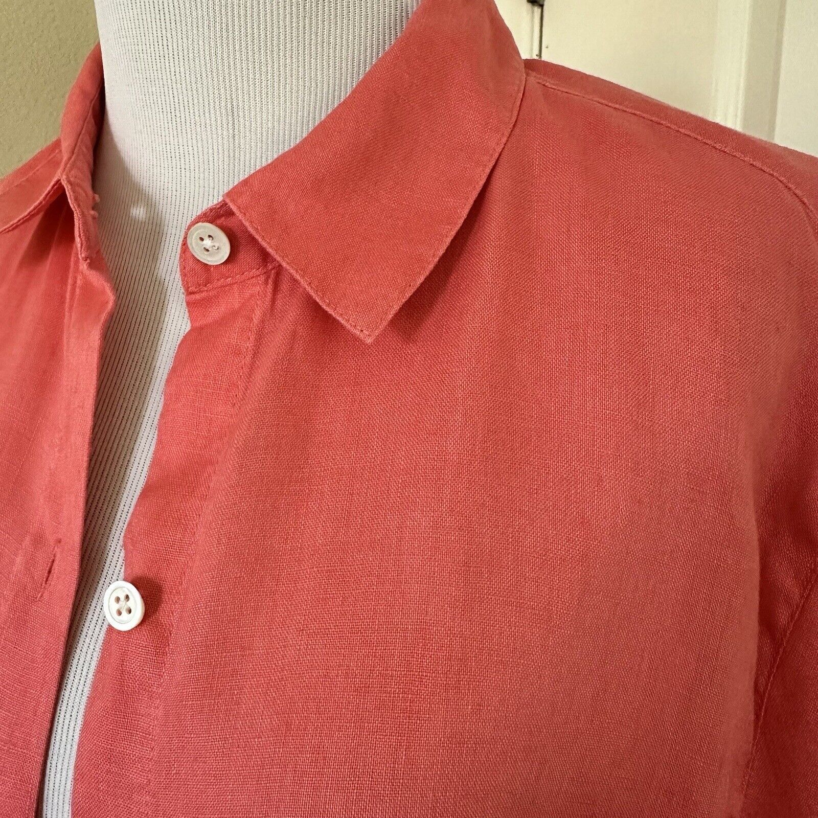 J. Jill J.Jill Women Linen Essential Shirt Button Down Coral Size M Size M / US 6-8 / IT 42-44 - 4 Thumbnail