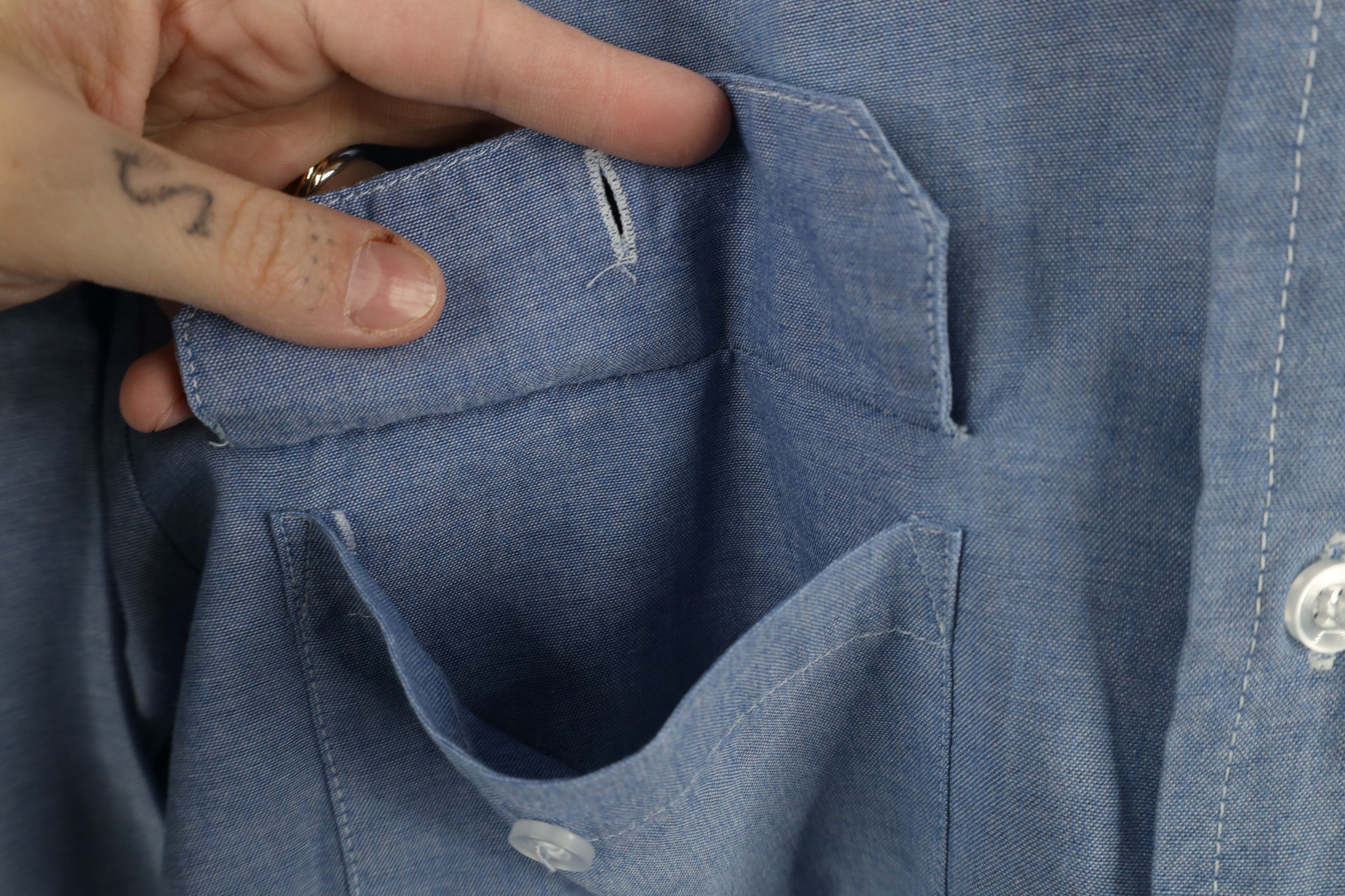 Vintage Vintage 90s Streetwear Chambray Workwear Button Shirt Blue Size US L / EU 52-54 / 3 - 6 Thumbnail