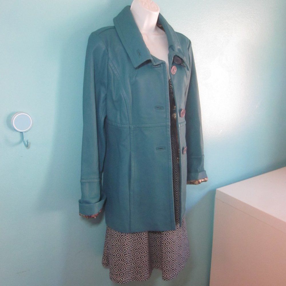 Excelled Excelled Teal Leather Coat Women Size M Size M / US 6-8 / IT 42-44 - 8 Thumbnail