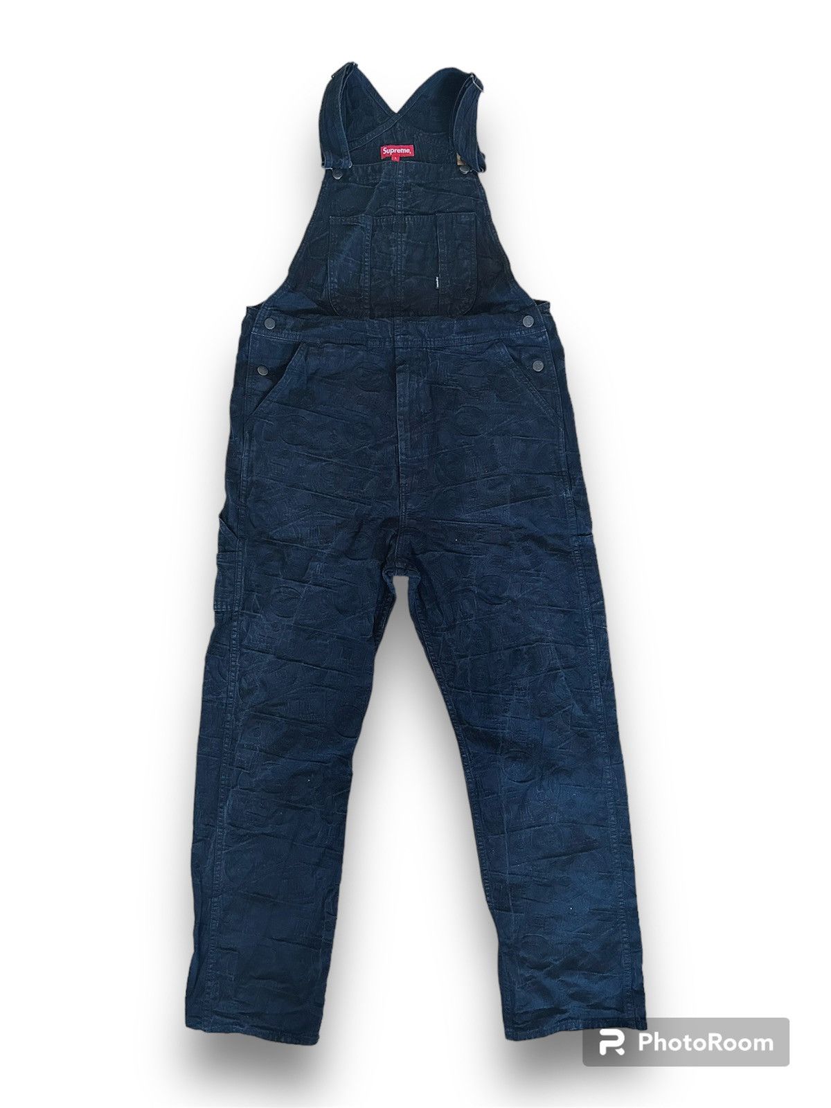 image of Made In USA x Supreme Fw17 Supreme 100 Dollar Bill Denim Overalls in Black, Men's (Size 33)