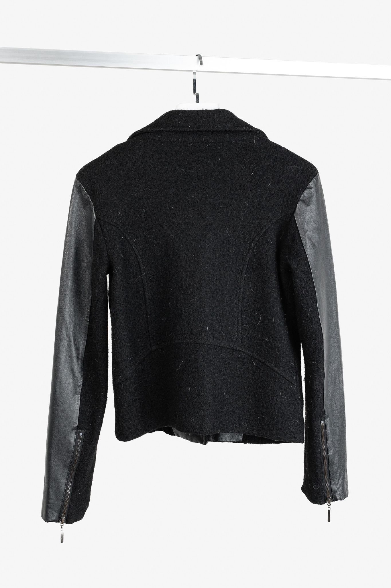 Other Line the Label Black Boiled Wool & Leather Moto Jacket Size S / US 4 / IT 40 - 2 Thumbnail
