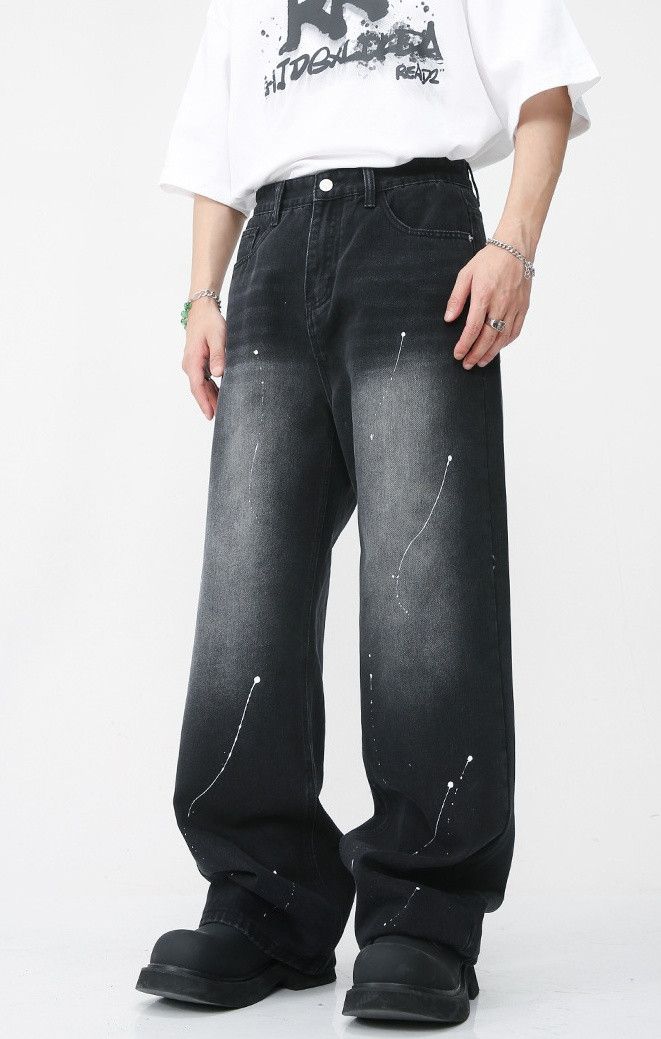 Japanese Brand Loose straight-leg custom painted denim trousers Size US 31 - 3 Thumbnail