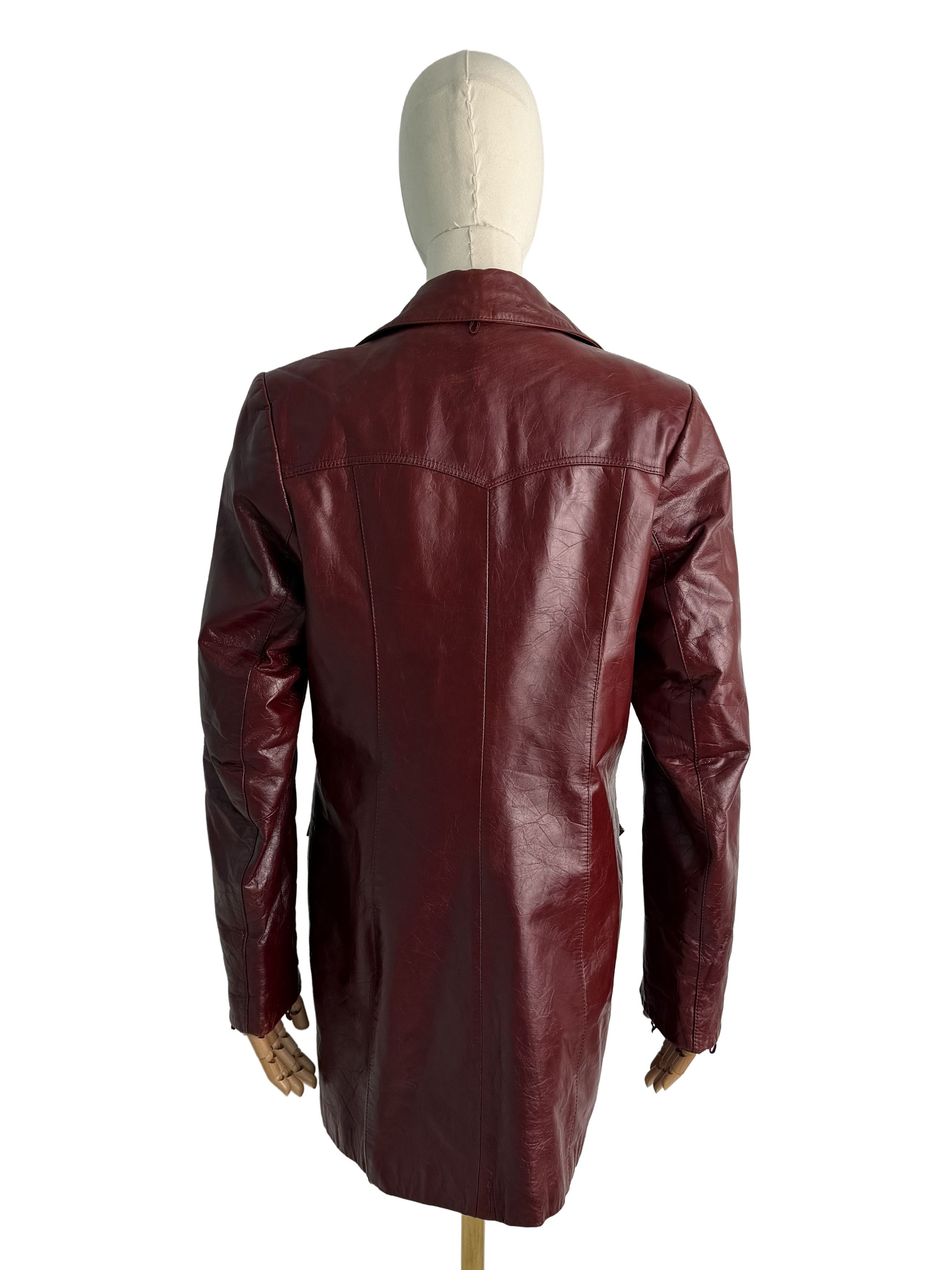 Vintage Vintage Burgundy Leather Coat Jacket Long Blazer Size M / US 6-8 / IT 42-44 - 4 Thumbnail