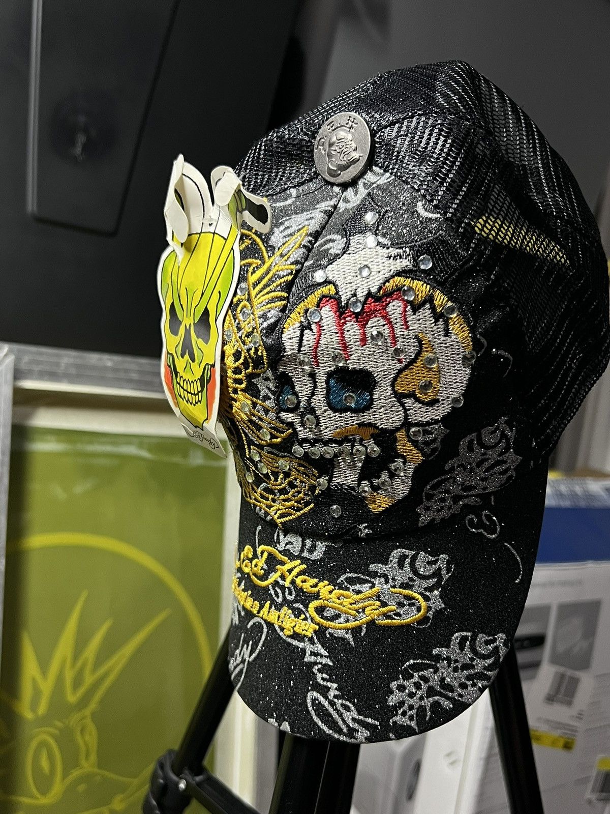 Christian Audigier × Ed Hardy Ed Hardy Skull rhinestone bright Trucker hat Size ONE SIZE - 1 Thumbnail