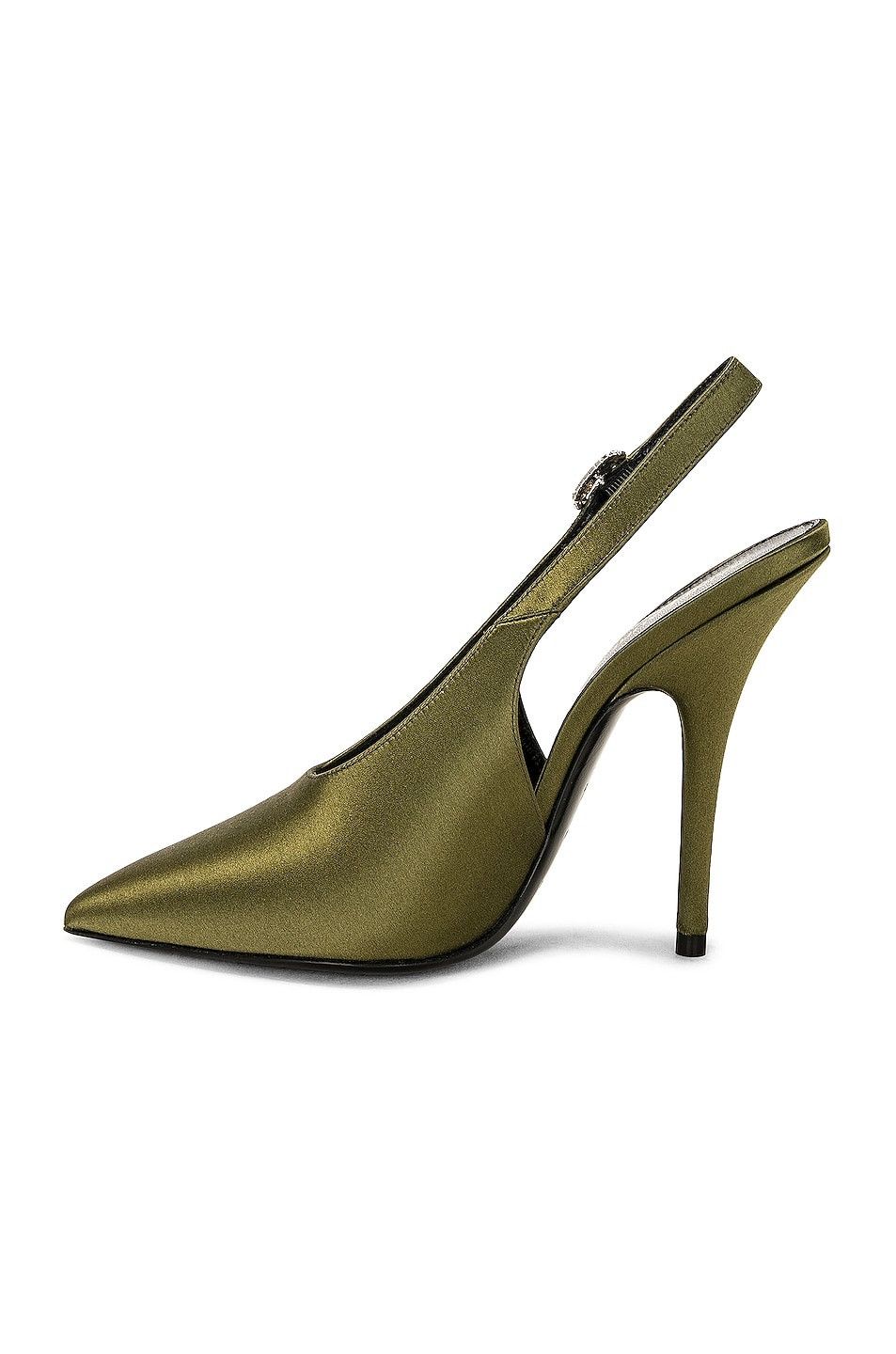 Saint Laurent Paris o1b1hav111224 Yasmeen Slingback Pumps in Silk in Green Size US 9 / IT 39 - 6 Thumbnail
