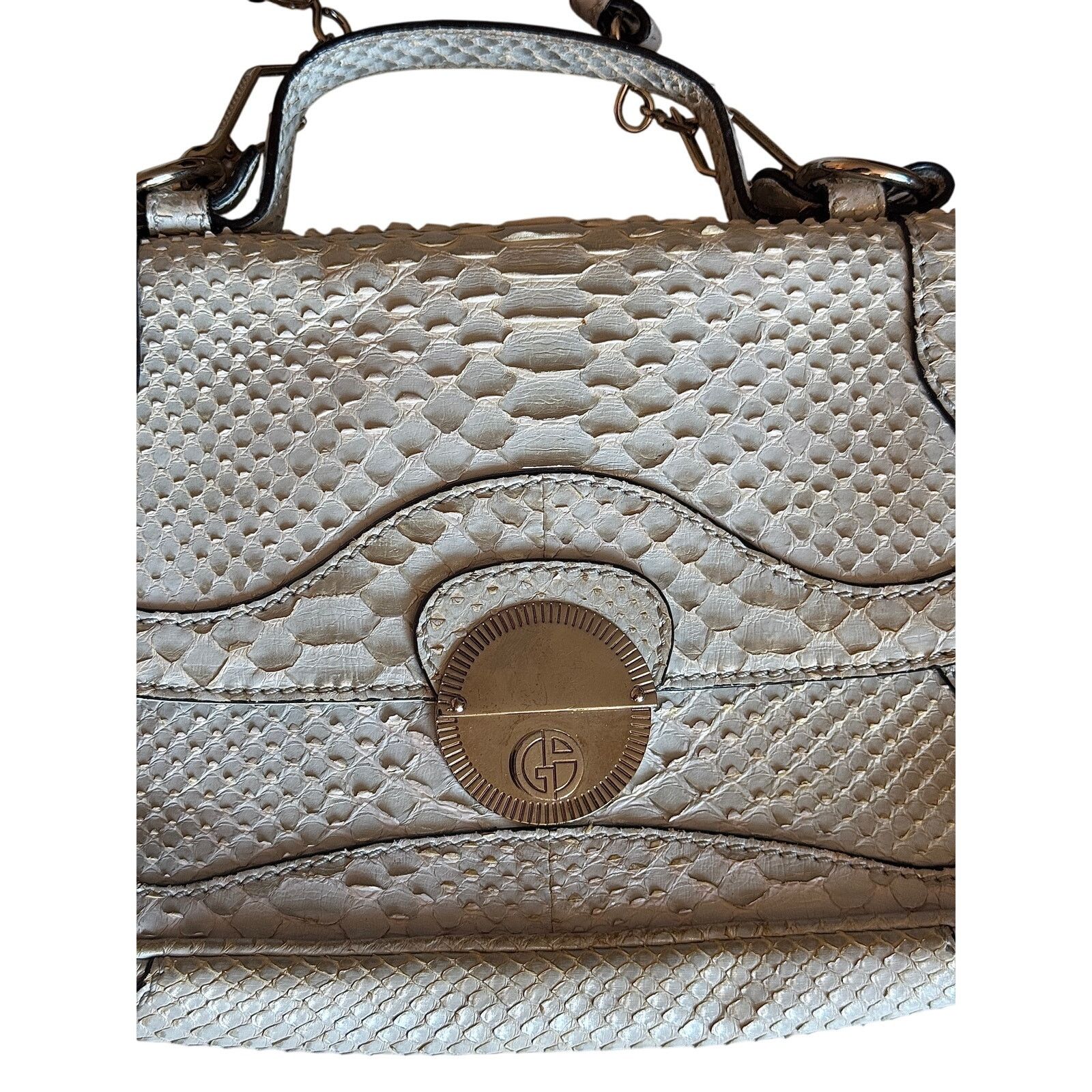 Giorgio Armani Giorgio Armani Snakeskin White Handbag W/ Straps Size ONE SIZE - 3 Thumbnail