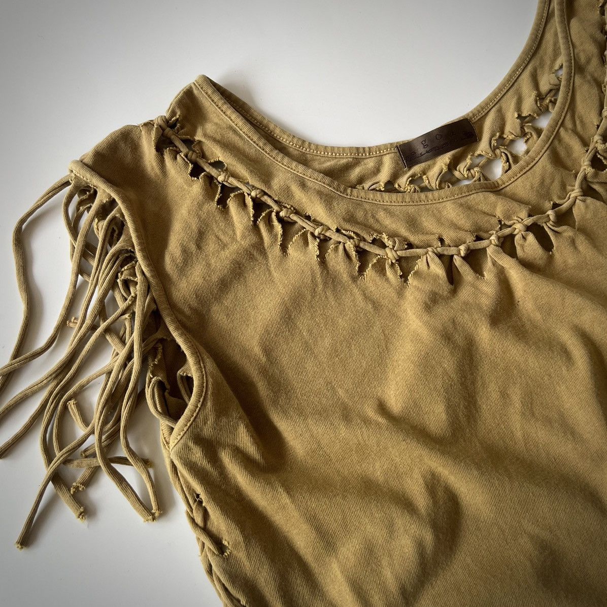 Japanese Brand Goa 00s Distressed Lace-up Fringe Tunic Size US XS / EU 42 / 0 - 2 Thumbnail