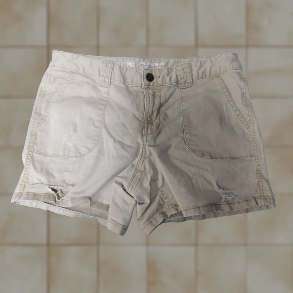 Mossimo Mossimo Womens Shorts 4 beige distressed Chino Knit Cotton Blend Zipper Flat Front Mid Rise Regular Casual Walking Womens Size 30" / US 8 / IT 44 - 1 Thumbnail
