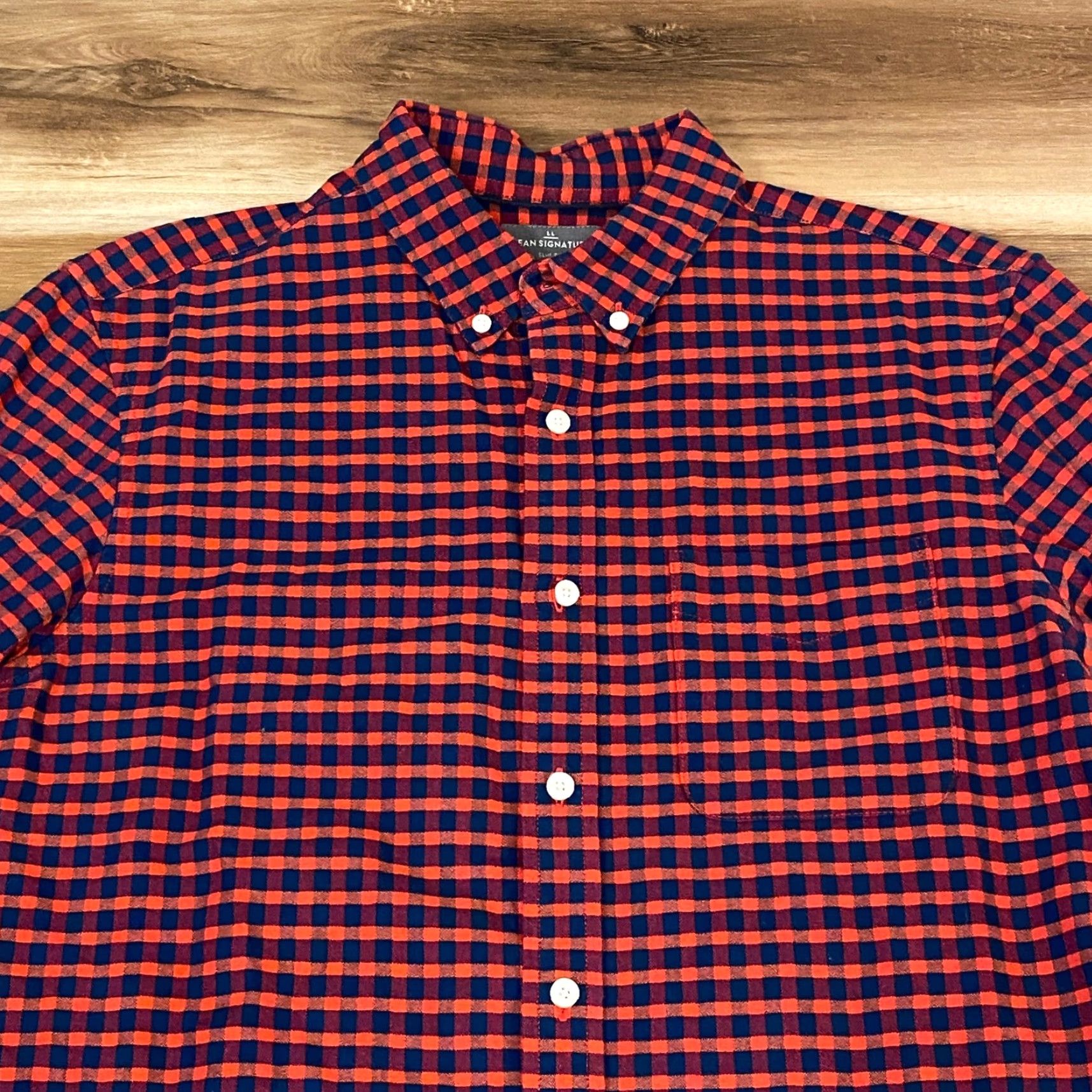 Vintage LL Bean Shirt Mens Medium Slim Fit Orange Navy Gingham Button Down Size US M / EU 48-50 / 2 - 2 Thumbnail