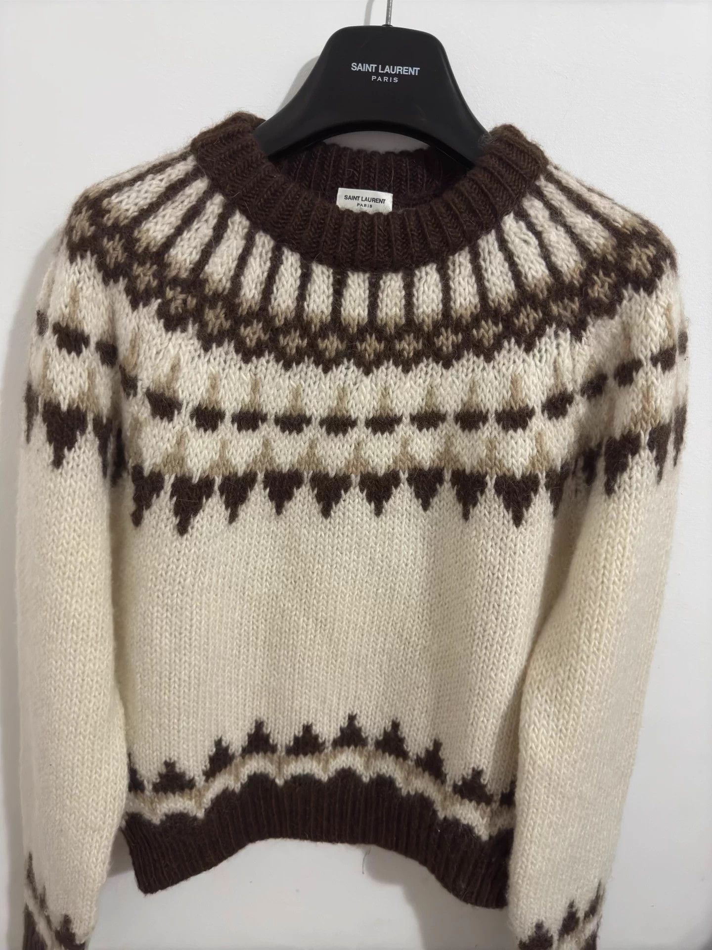 Saint Laurent Paris Saint Laurent 22fw Fair Isle crewneck cream/brown/oatmeal L Size US L / EU 52-54 / 3 - 3 Thumbnail