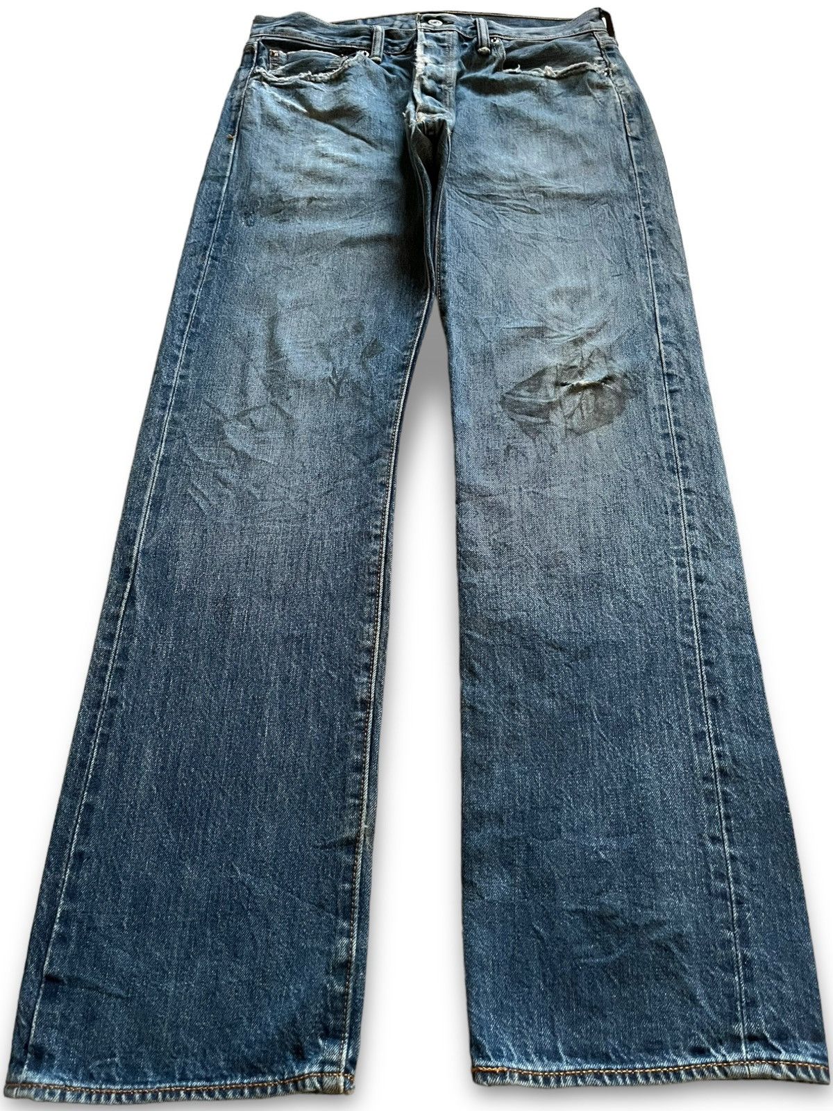Levi's Vintage Levis 501 Selvedge Blue Denim Distressed Loose Jeans Size US 31 - 2 Thumbnail