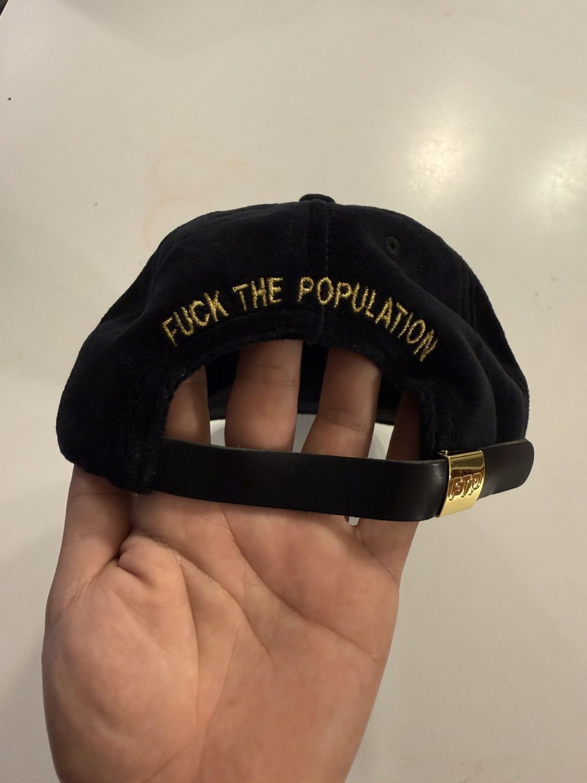 Fuck The Population FTP Logo 5 Panel Hat 10 Year Anniversary (Velvet) Black Gold Size ONE SIZE - 4 Thumbnail