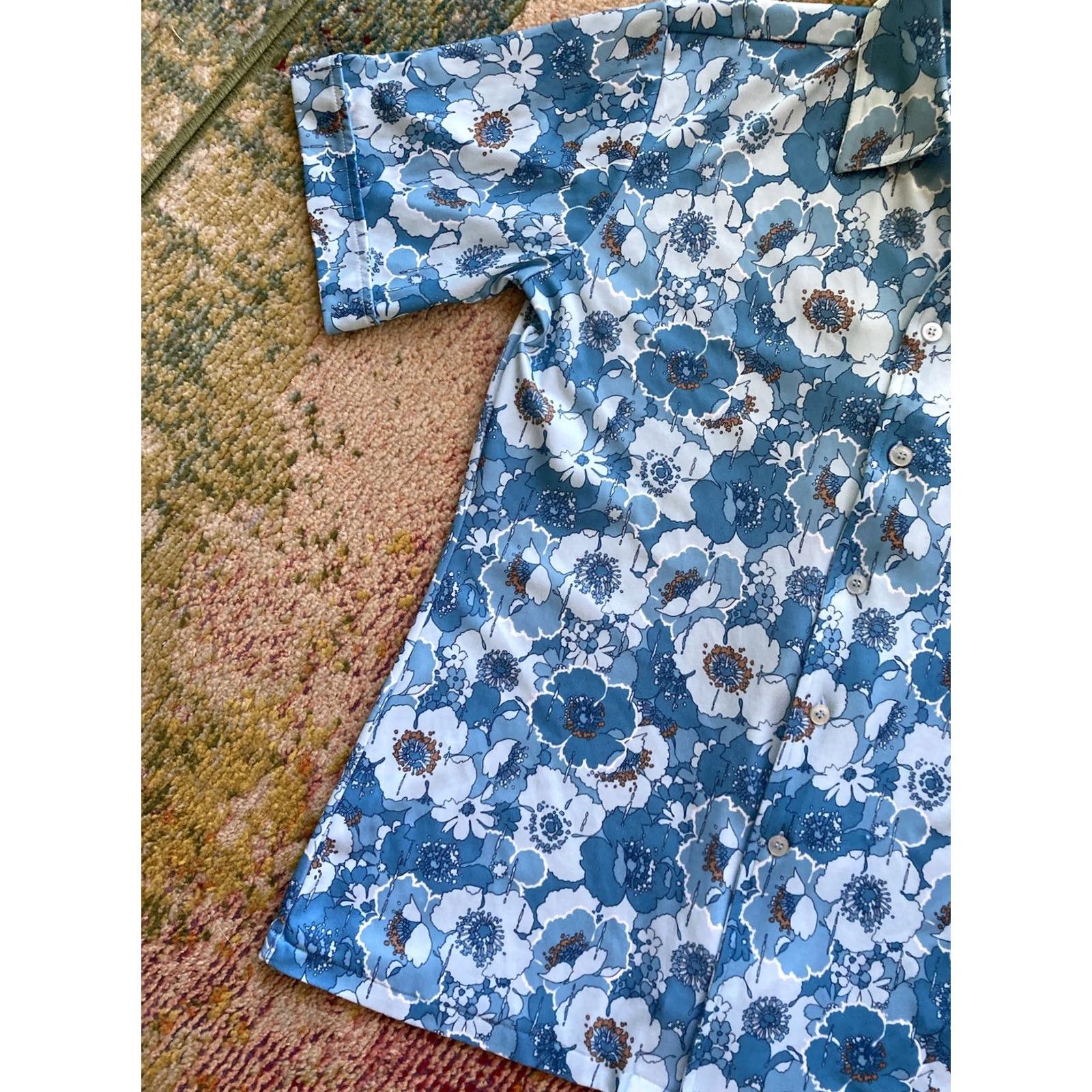 JCPenney VINTAGE JC Penneys Shirt Mens Large Hawaii Floral Blue Button Up Short Sleeve Casual 60s 70s 80s USA Size US L / EU 52-54 / 3 - 2 Thumbnail