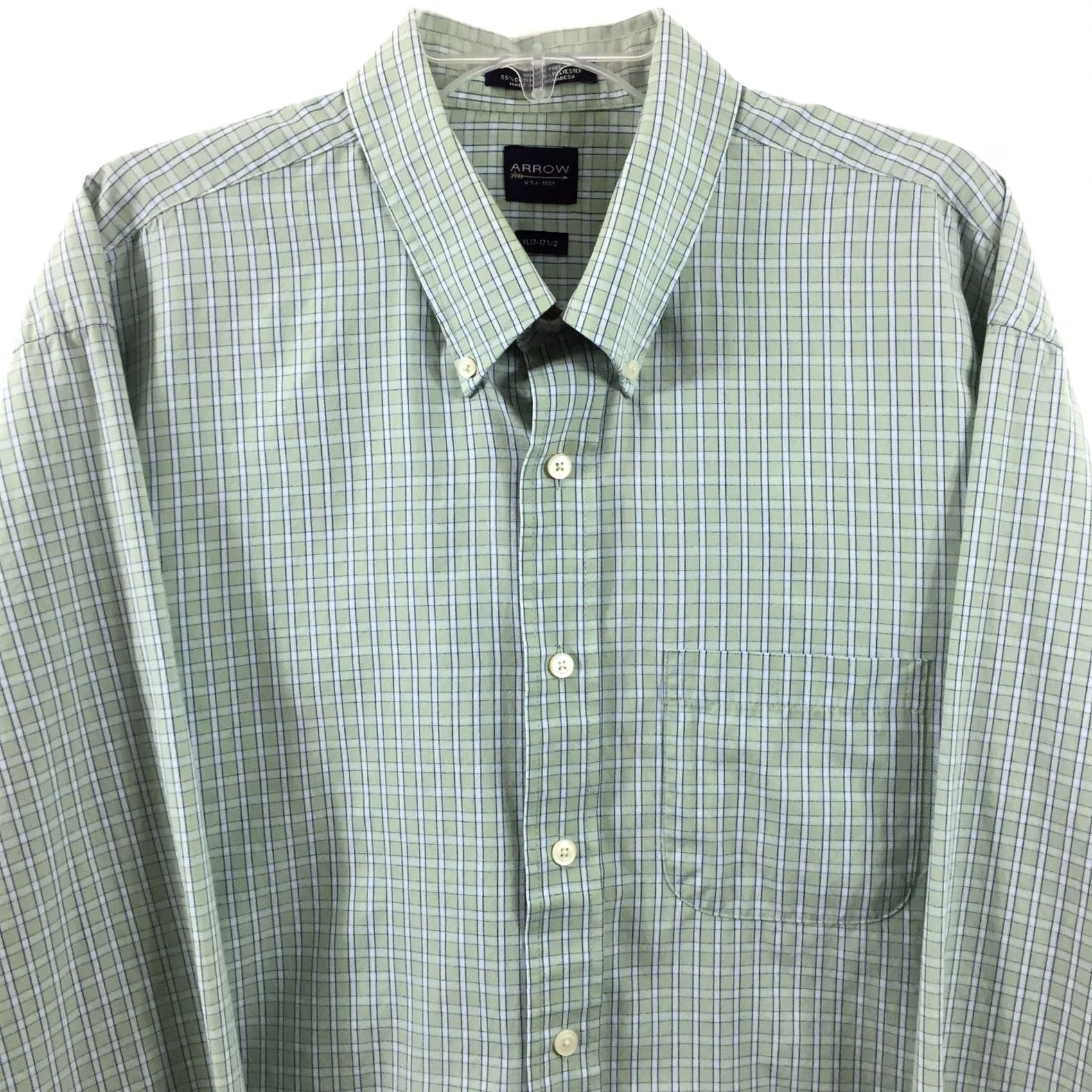 Arrow Arrow Shirt Mens XL Green Blue Check Long Sleeve Button-Down Wrinkle Free Size US XL / EU 56 / 4 - 3 Thumbnail