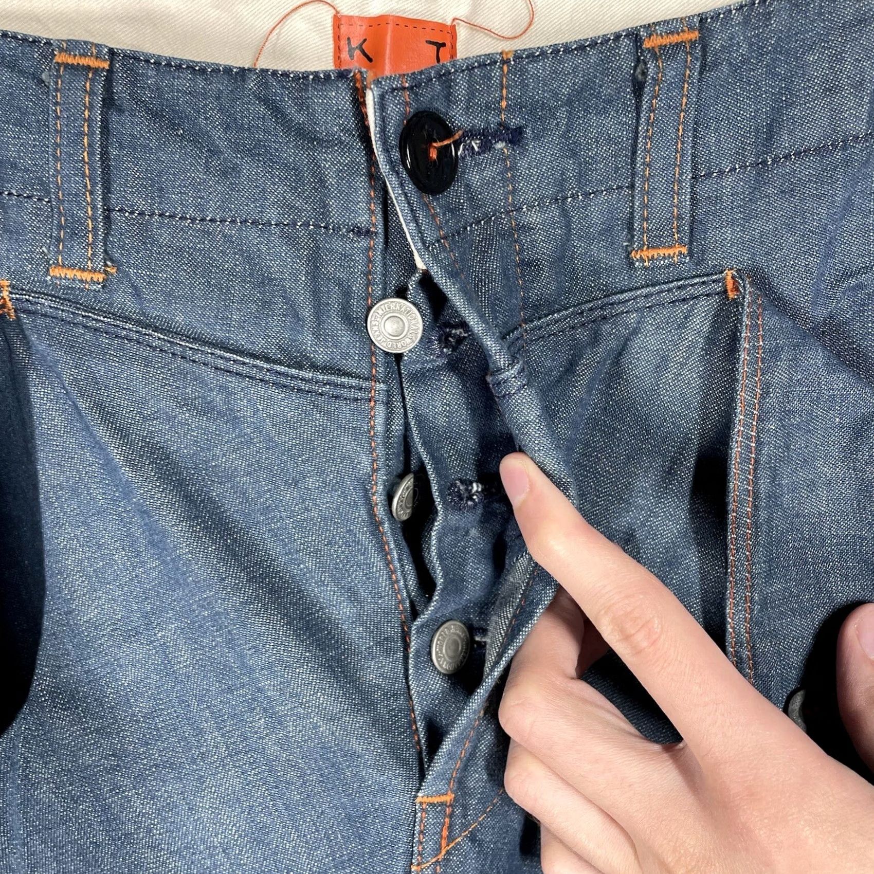 KATO VINTAGE KATO Denim Jeans Adult 35x33 Japanese Buckle Back Single Pocket Blue Heritage 1800s Mens Size US 35 - 6 Thumbnail