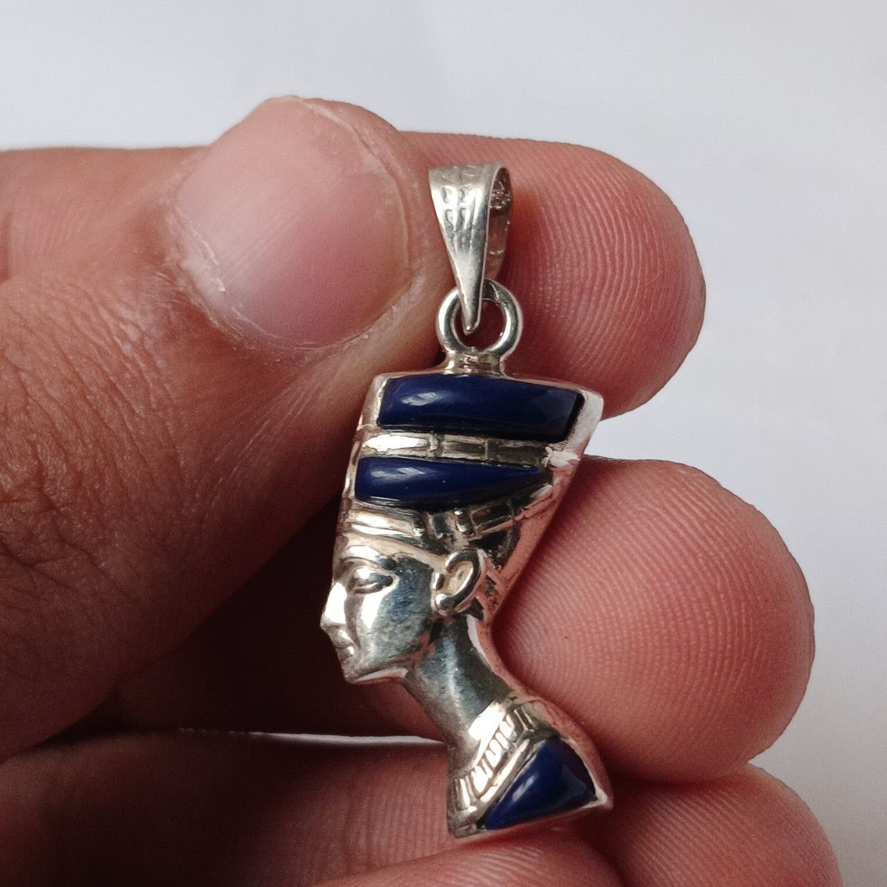 Sterling Silver 925 Silver Nefertiti Pendant with Lapis & Turquoise Egyptian Size ONE SIZE - 8 Thumbnail