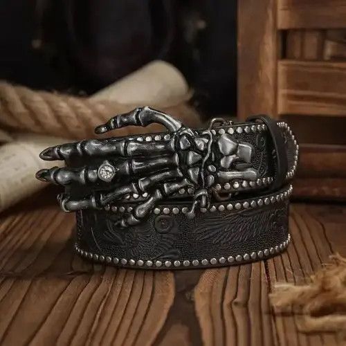 High Sport × Leather Belts Skaleton Finger Buckle PU Leather Belt Size ONE SIZE - 1 Thumbnail