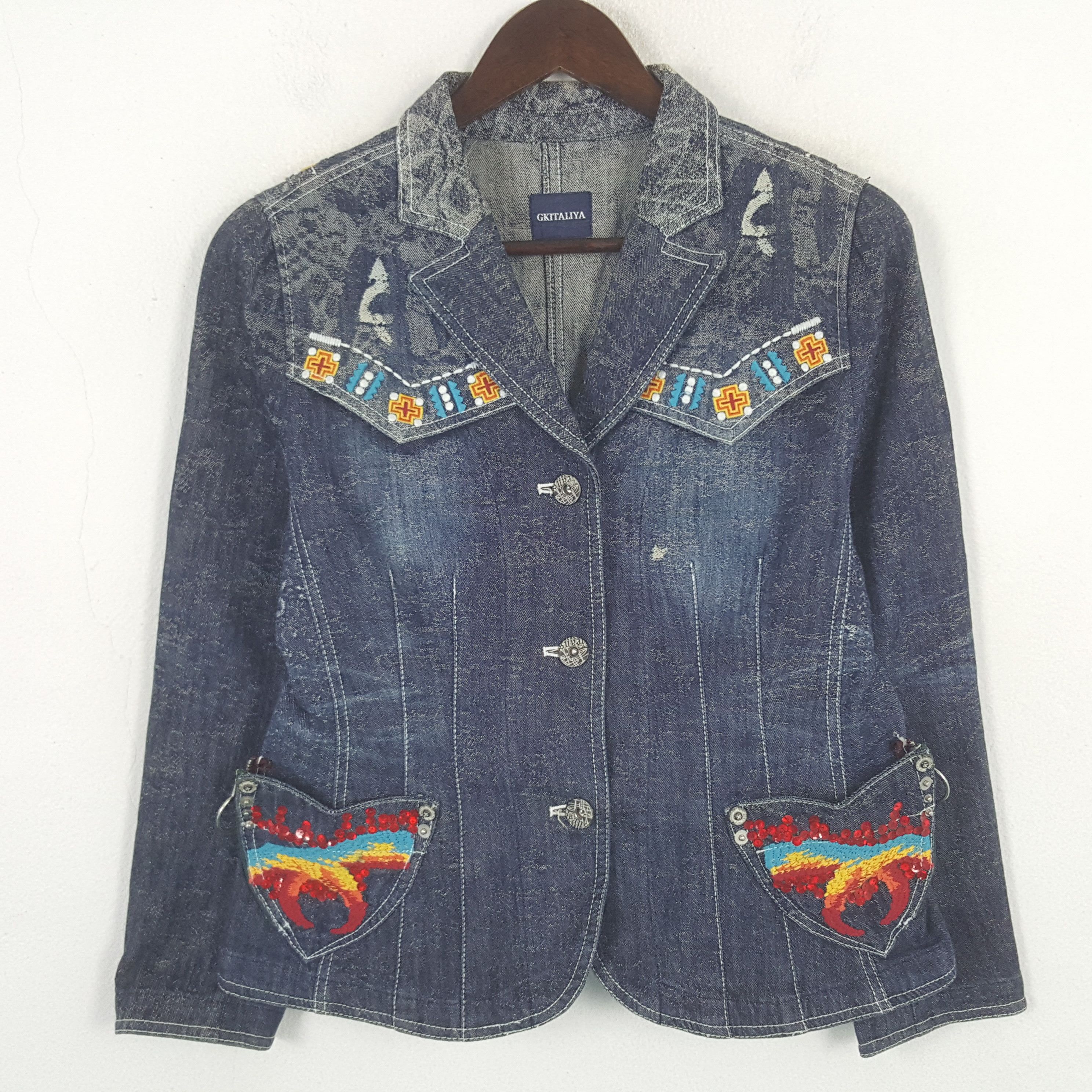 Vintage Vintage Gkitaliya Denim Blazer Jacket Size XS / US 0-2 / IT 36-38 - 1 Thumbnail