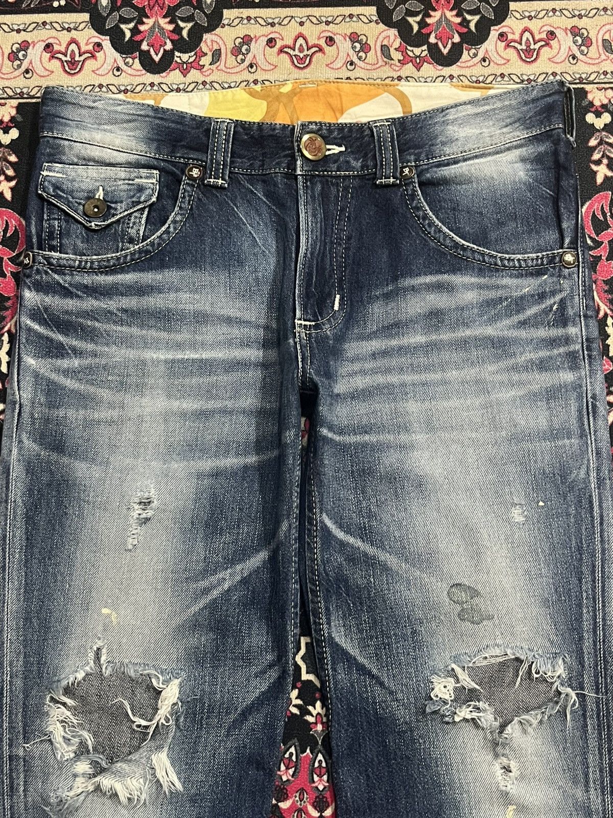 Tornado Mart ⚡️Flare⚡️Vintage Edwin Blue Trip Blowout Distressed Blue Jeans Size US 34 / EU 50 - 4 Thumbnail
