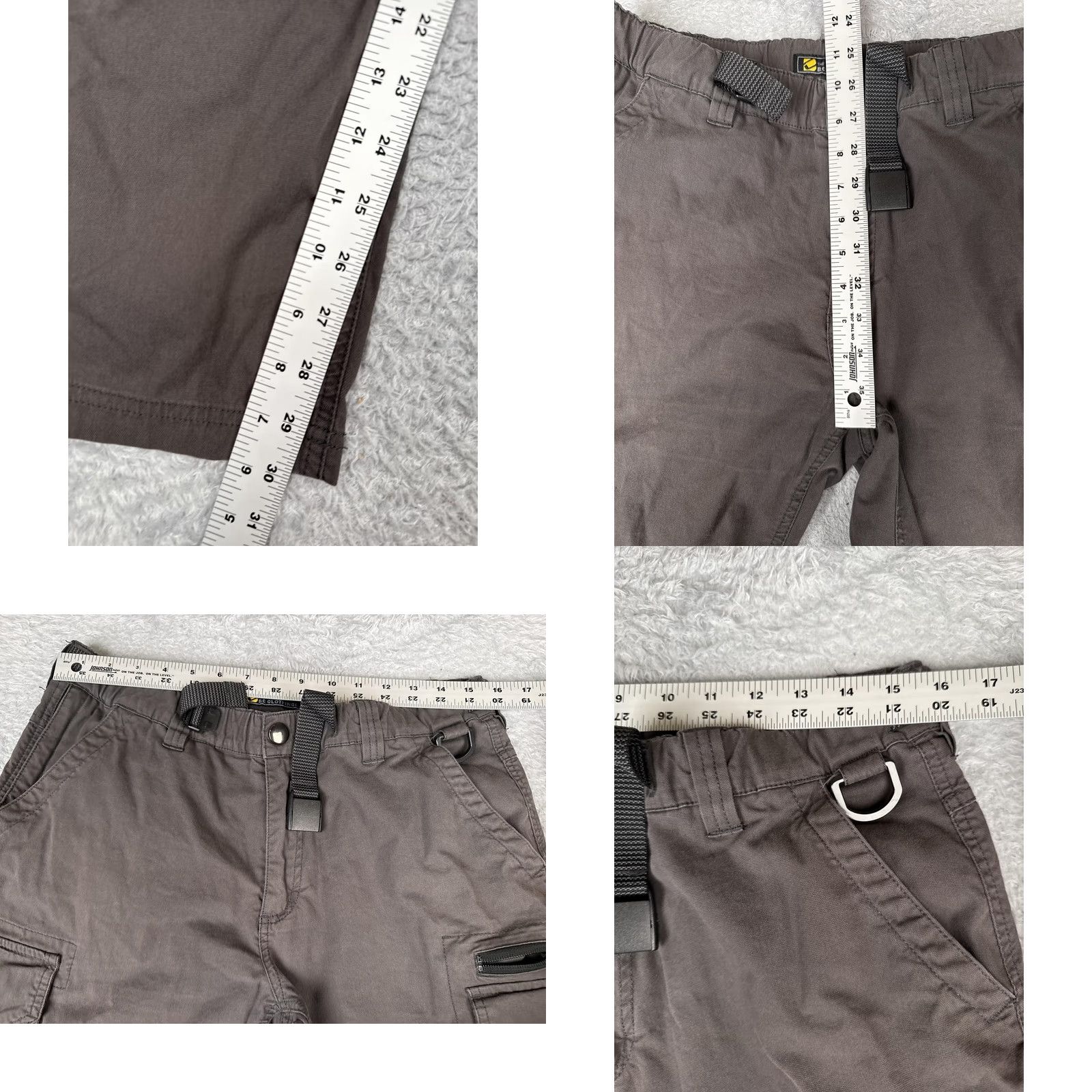 Vintage BC Clothing Co Mens Cargo Pants Brown Convertible Zip-Off Legs Belted Pockets Stretch Canvas 34x29 Waist 34 Inseam M Regular Size US 31 - 8 Thumbnail