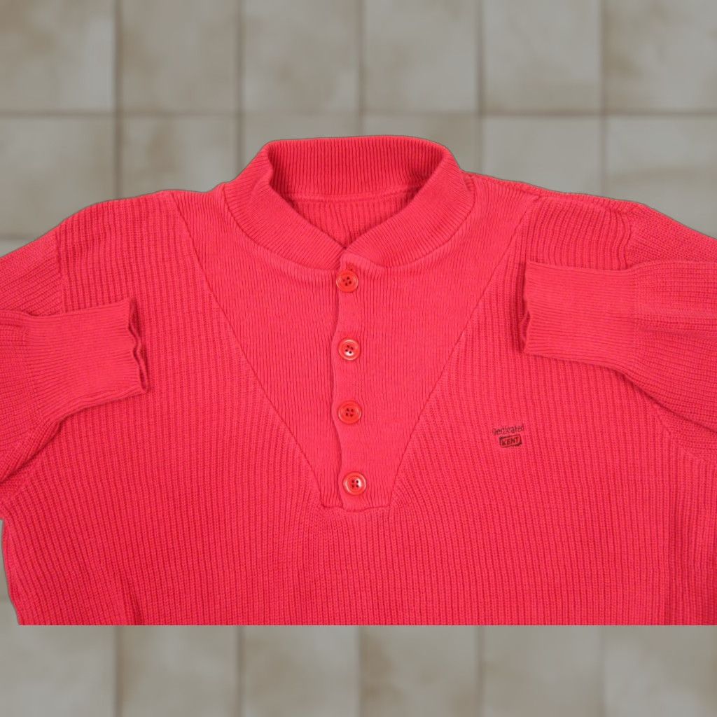Vintage VINTAGE Kent Sweater Mens XL Red Knit Henley 80s 90s Retro Classic Pullover Knit Wool Free-form? Size US XL / EU 56 / 4 - 1 Thumbnail