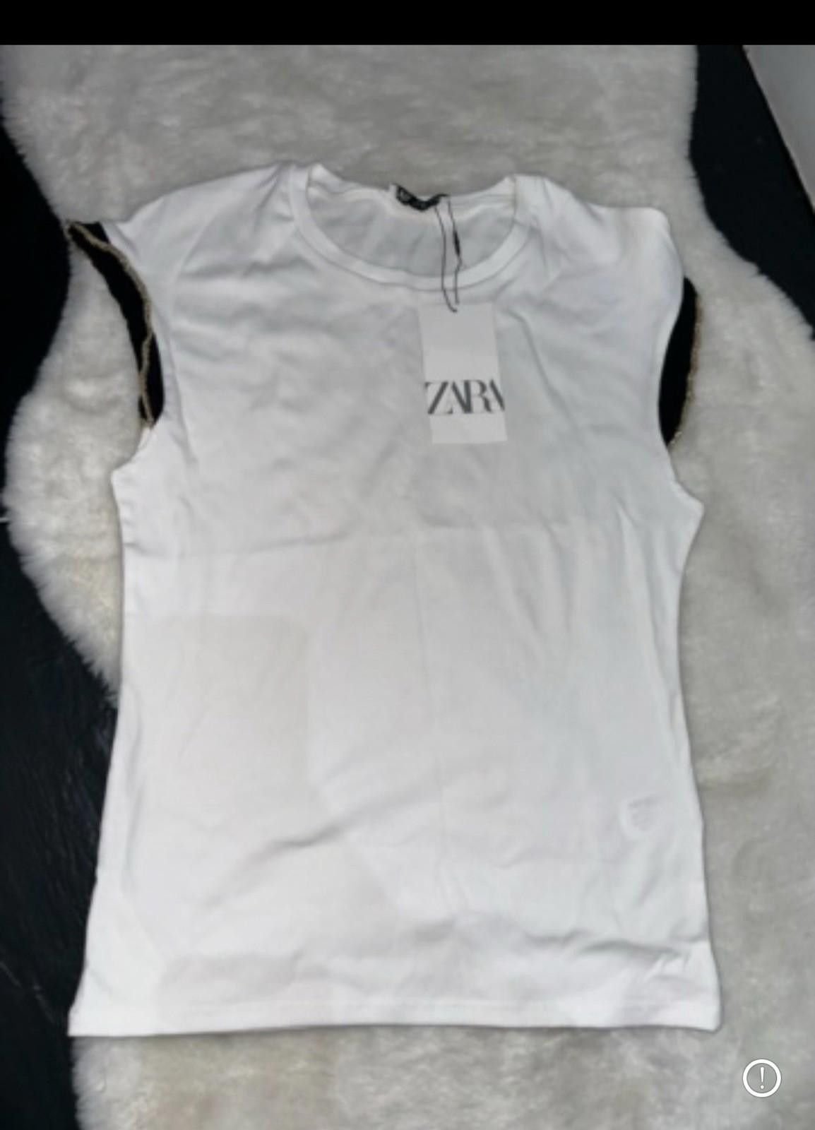 Zara ZARA White Cotton Top With Metalic Arms Size L / US 10 / IT 46 - 1 Thumbnail