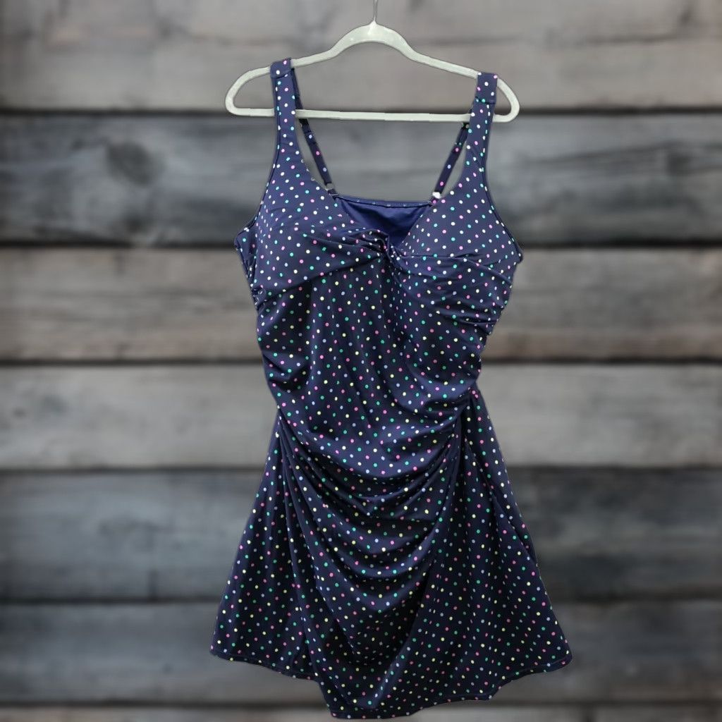 Talbots VINTAGE Talbots Swim Dress 24W Blue Polka Dot Padded One Piece Swimsuit Women 24W Ball? Size 4XL / US 24-26 - 1 Thumbnail