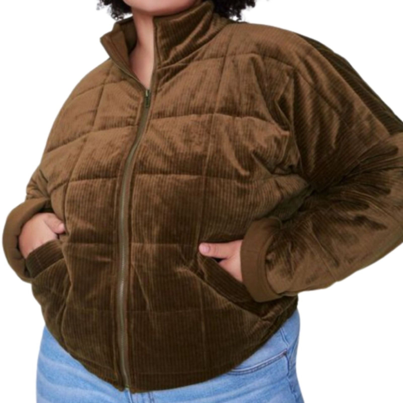 Forever 21 COCOA BROWN QUILTED ☆ CORDUROY ☆ BOMBER JACKET 2x ☆ NWT Size XXL / US 16-18 / IT 52-54 - 9 Thumbnail