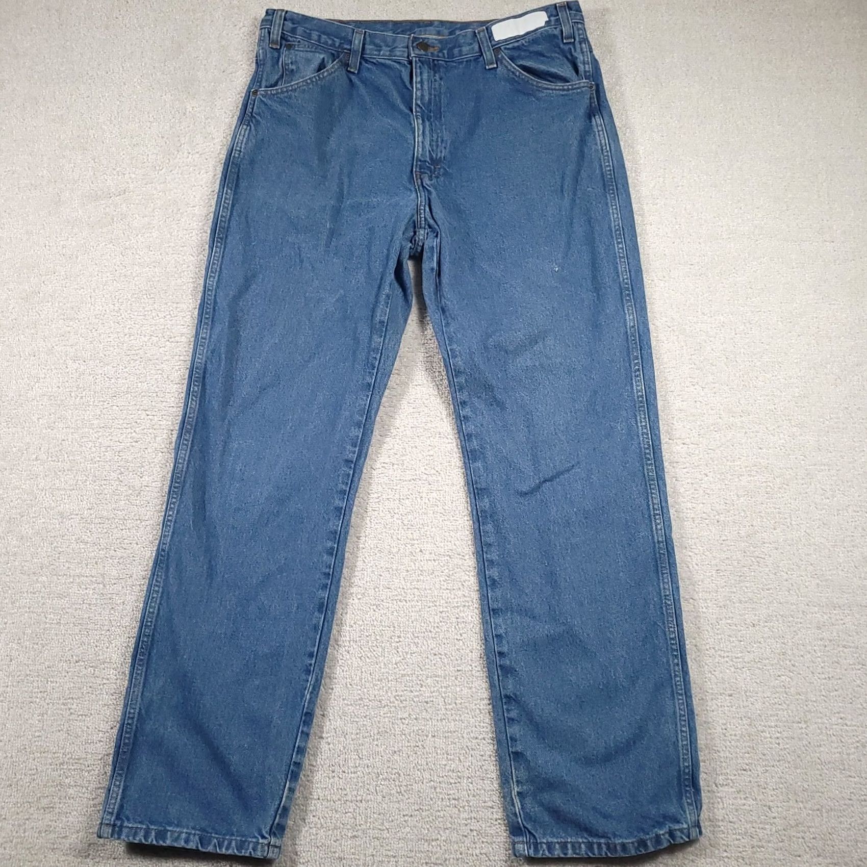 Dickies Dickies Jeans Mens 38x34 Blue Denim 100% Cotton Medium Wash Straight Leg Rise Mid 10-12in 5-Pocket Belt Loops Regular Fit Vintage No N/A Size US 38 / EU 54 - 2 Thumbnail