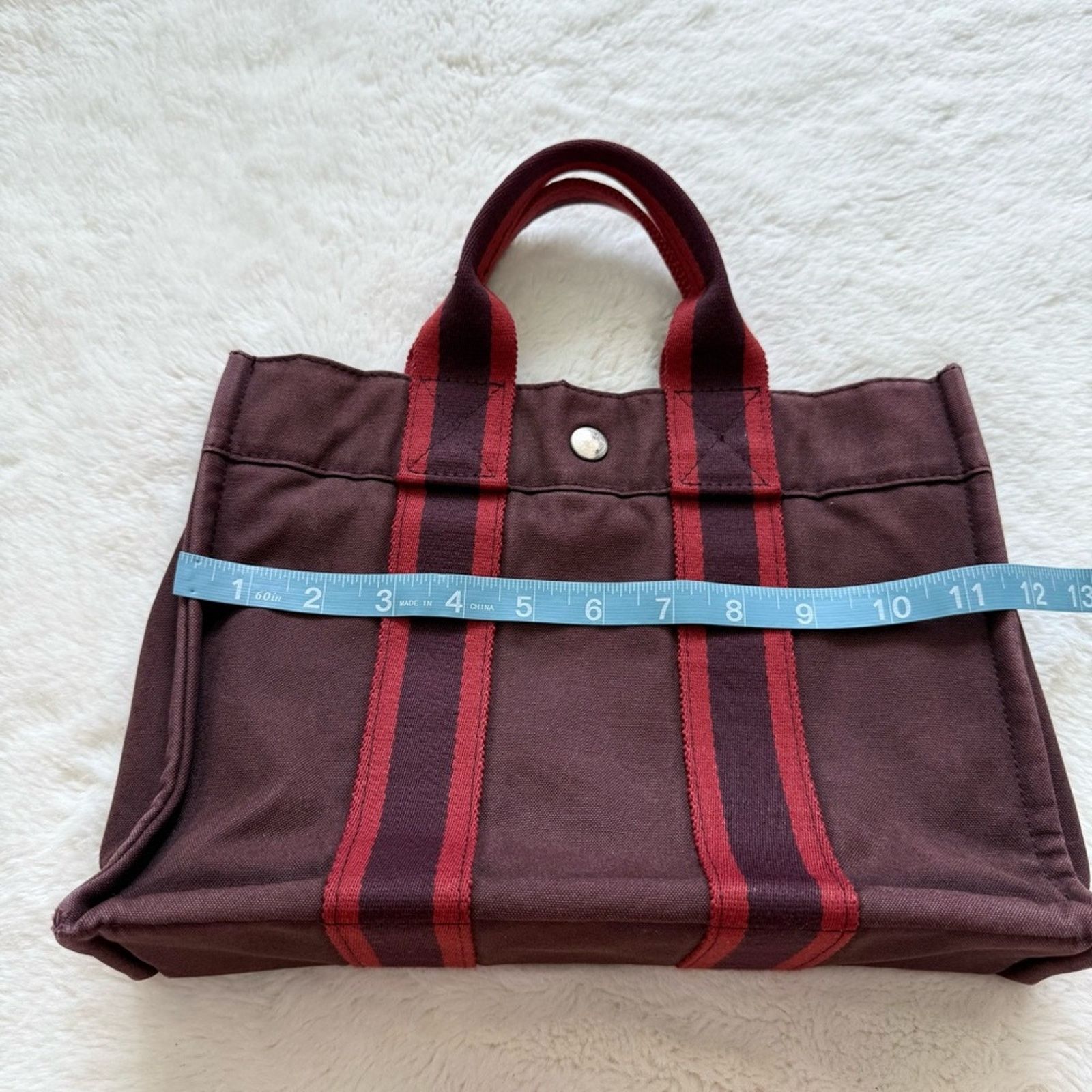 Hermes Hermès Fourre Tout Burgundy Canvas Tote Bag Authentic Size ONE SIZE - 9 Thumbnail